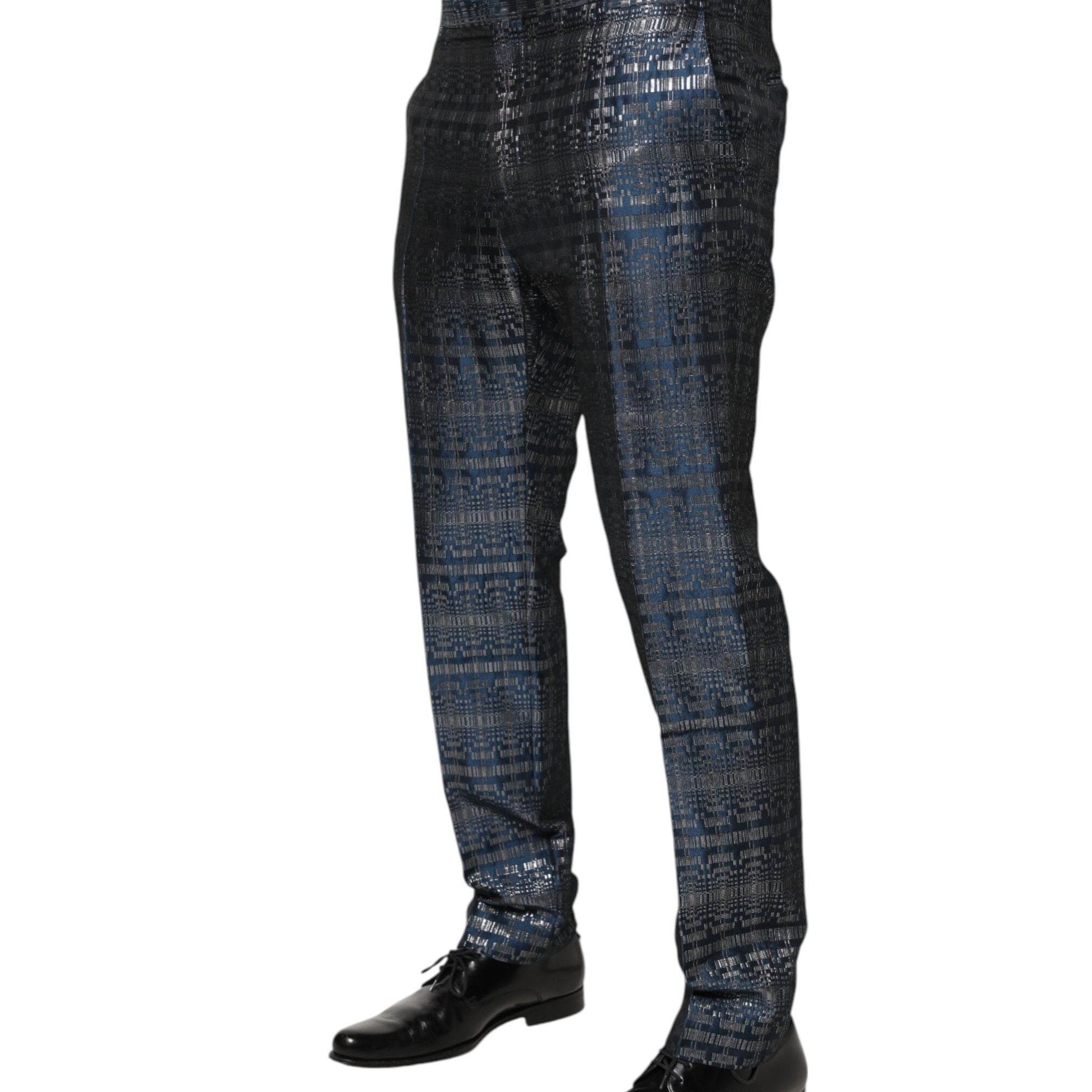 Dolce & Gabbana Blue Silver Shiny Silk Skinny Men Trouser Pants