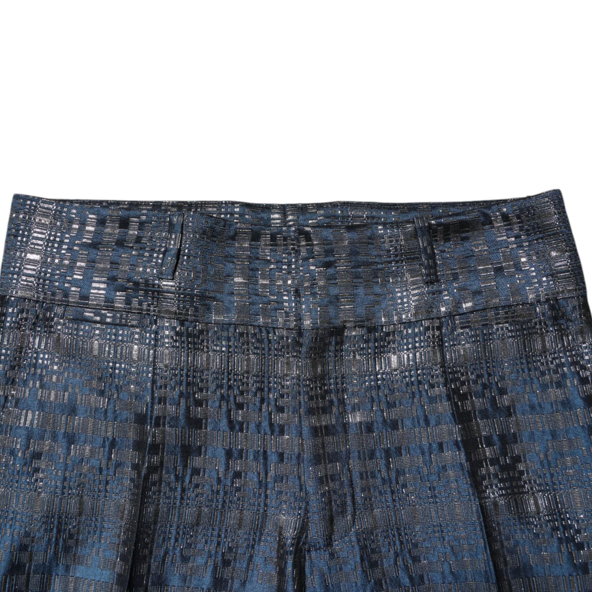 Dolce & Gabbana Blue Silver Shiny Silk Skinny Men Trouser Pants