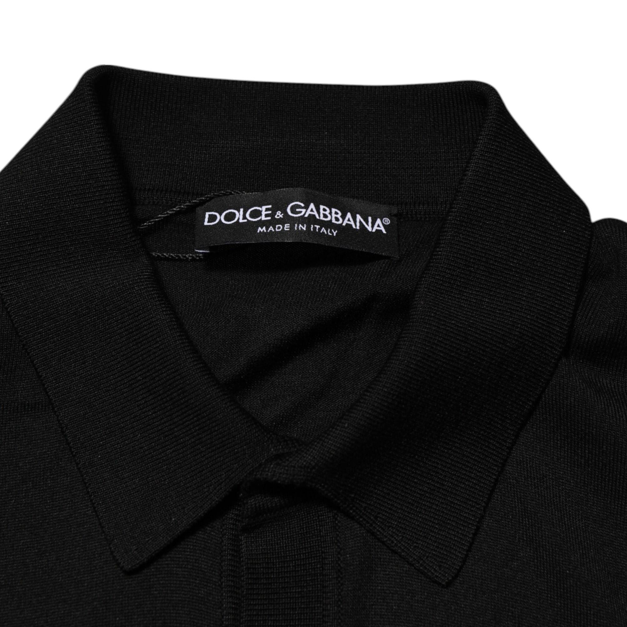 Dolce & Gabbana Black Silk Button Up Lightweight Sweater