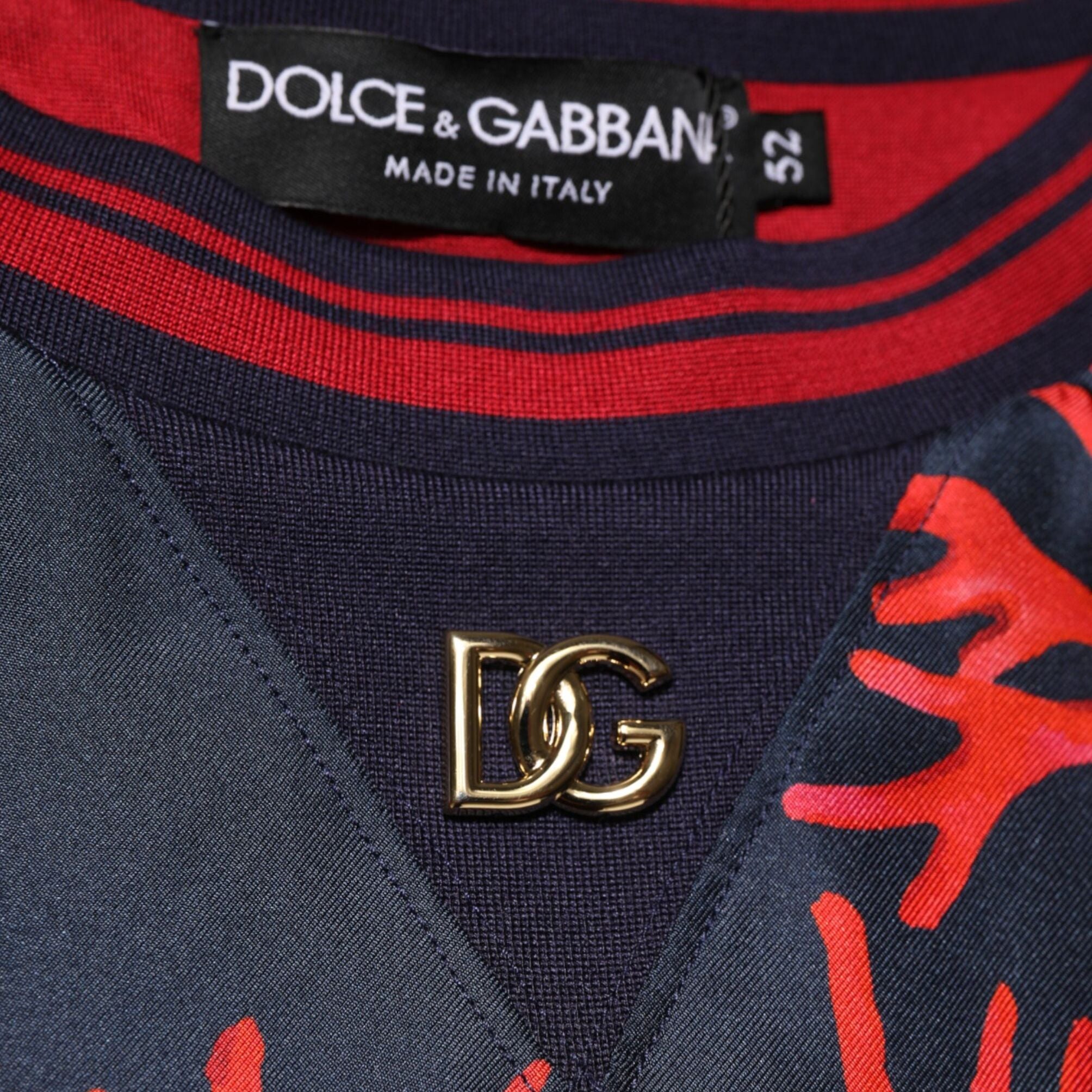 Dolce & Gabbana Silk Navy Red Coral Print Pullover Sweater