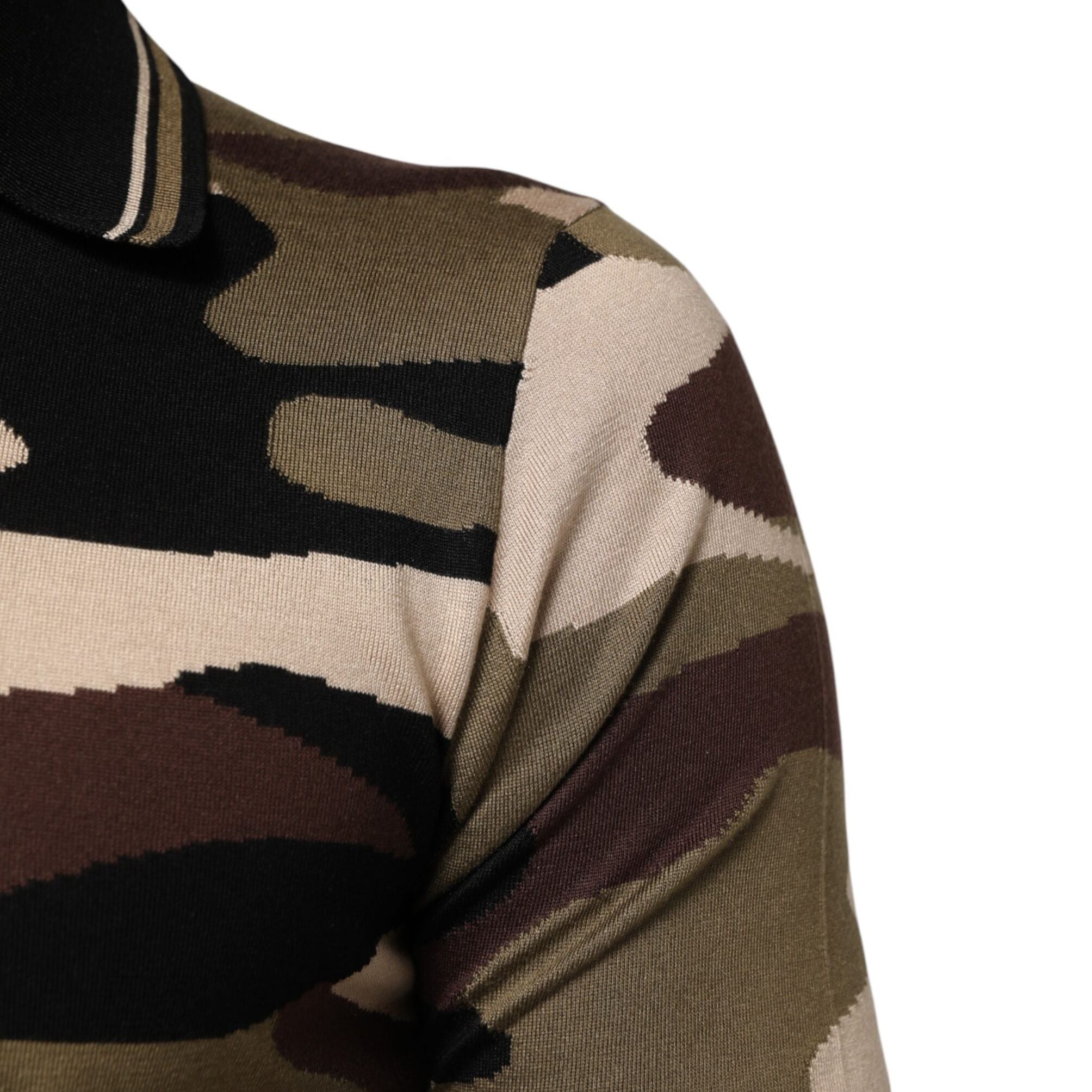 Dolce & Gabbana Camouflage Brown Silk MilitaryPolo T-shirt