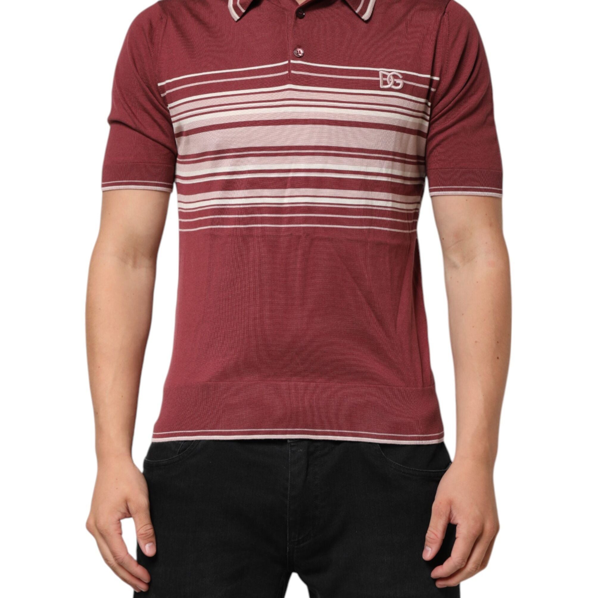 Dolce & Gabbana Cotton Burgundy Striped DG Logo Polo T-shirt