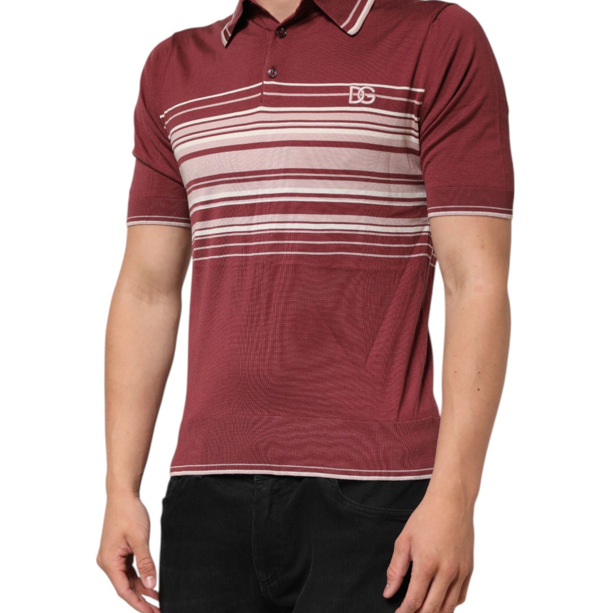 Dolce & Gabbana Cotton Burgundy Striped DG Logo Polo T-shirt