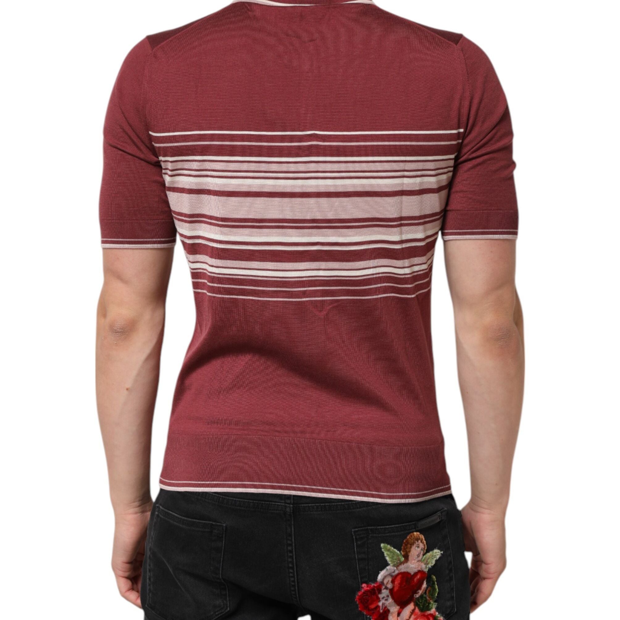 Dolce & Gabbana Cotton Burgundy Striped DG Logo Polo T-shirt