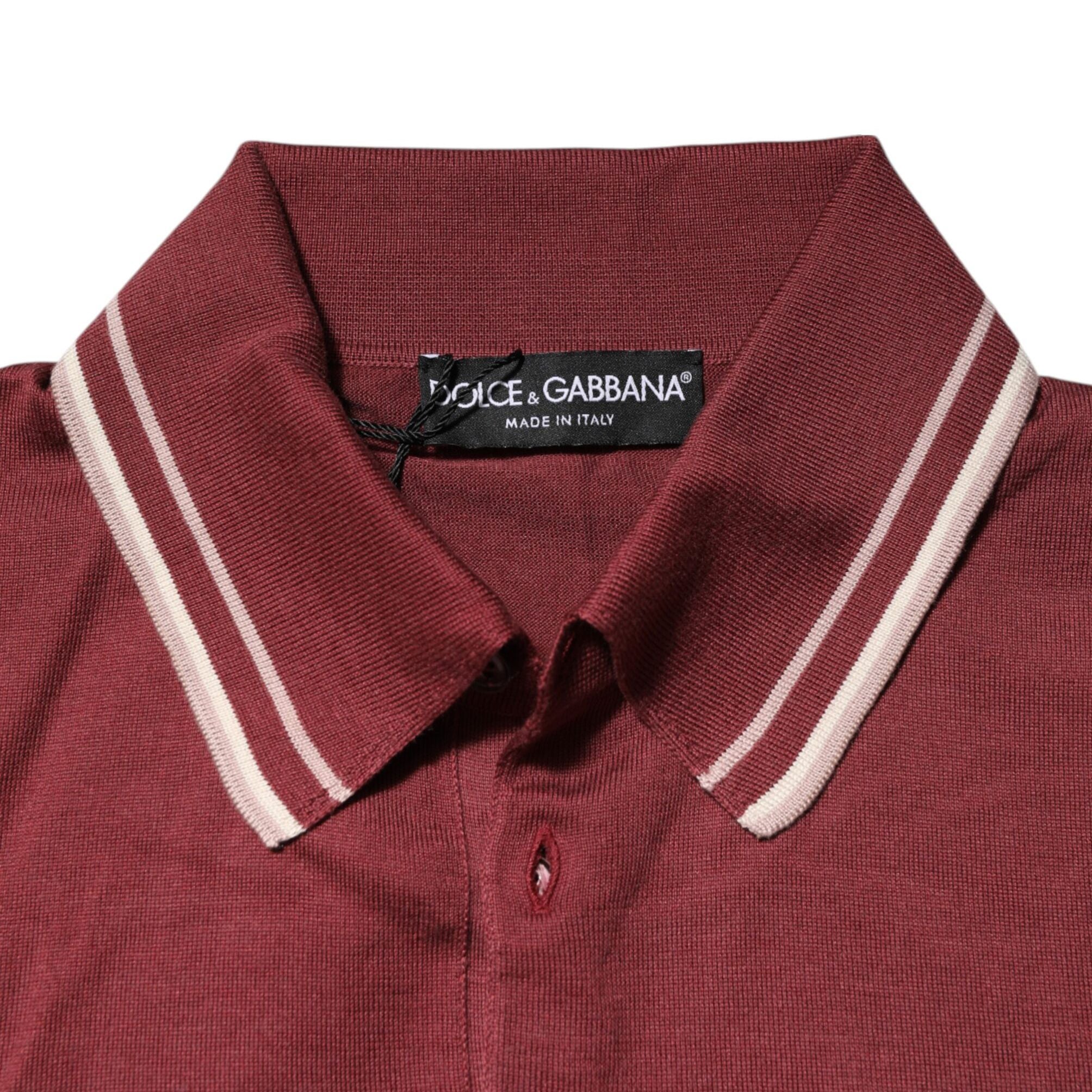 Dolce & Gabbana Cotton Burgundy Striped DG Logo Polo T-shirt