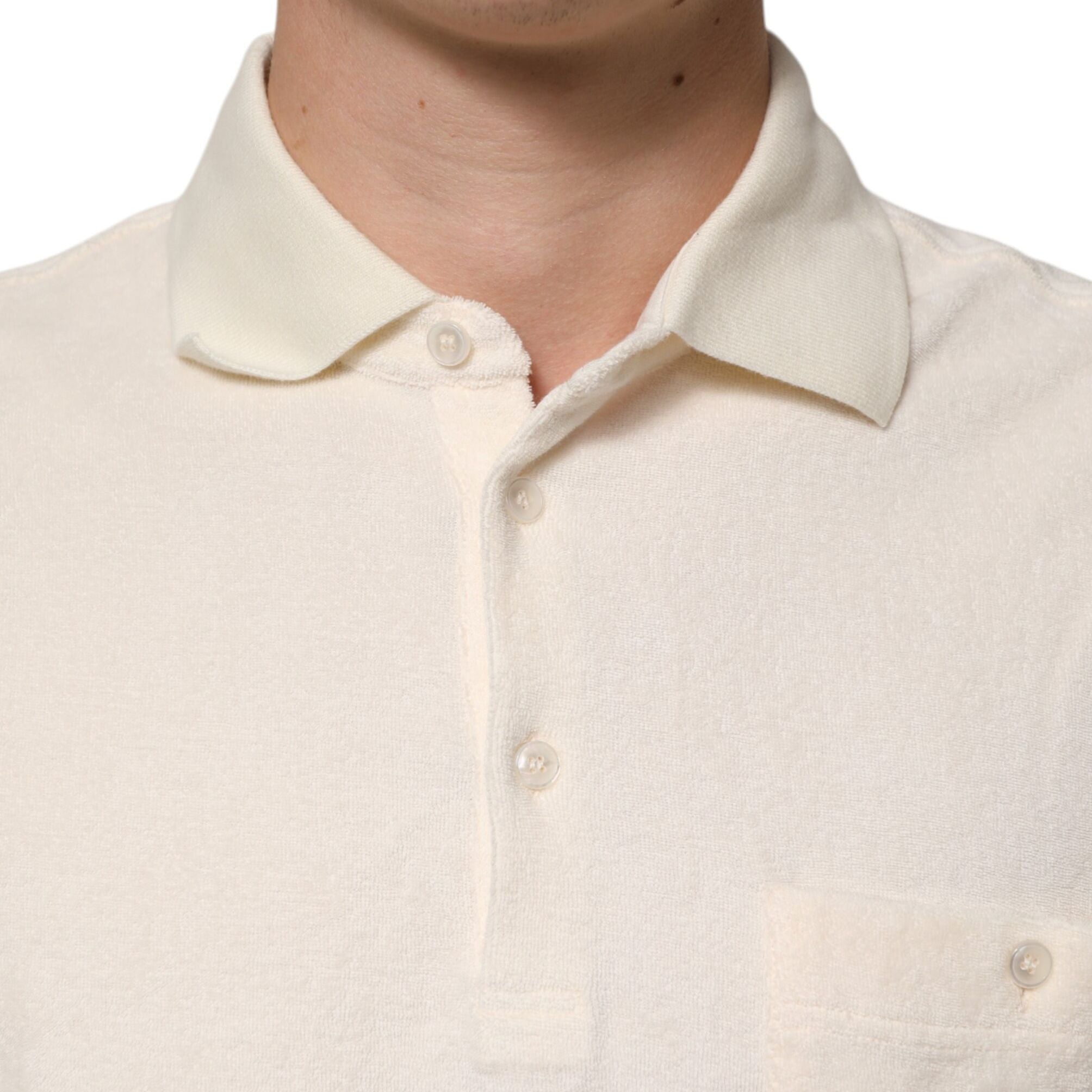 Dolce & Gabbana Ivory Cotton Terry Logo Pocket Polo T-shirt