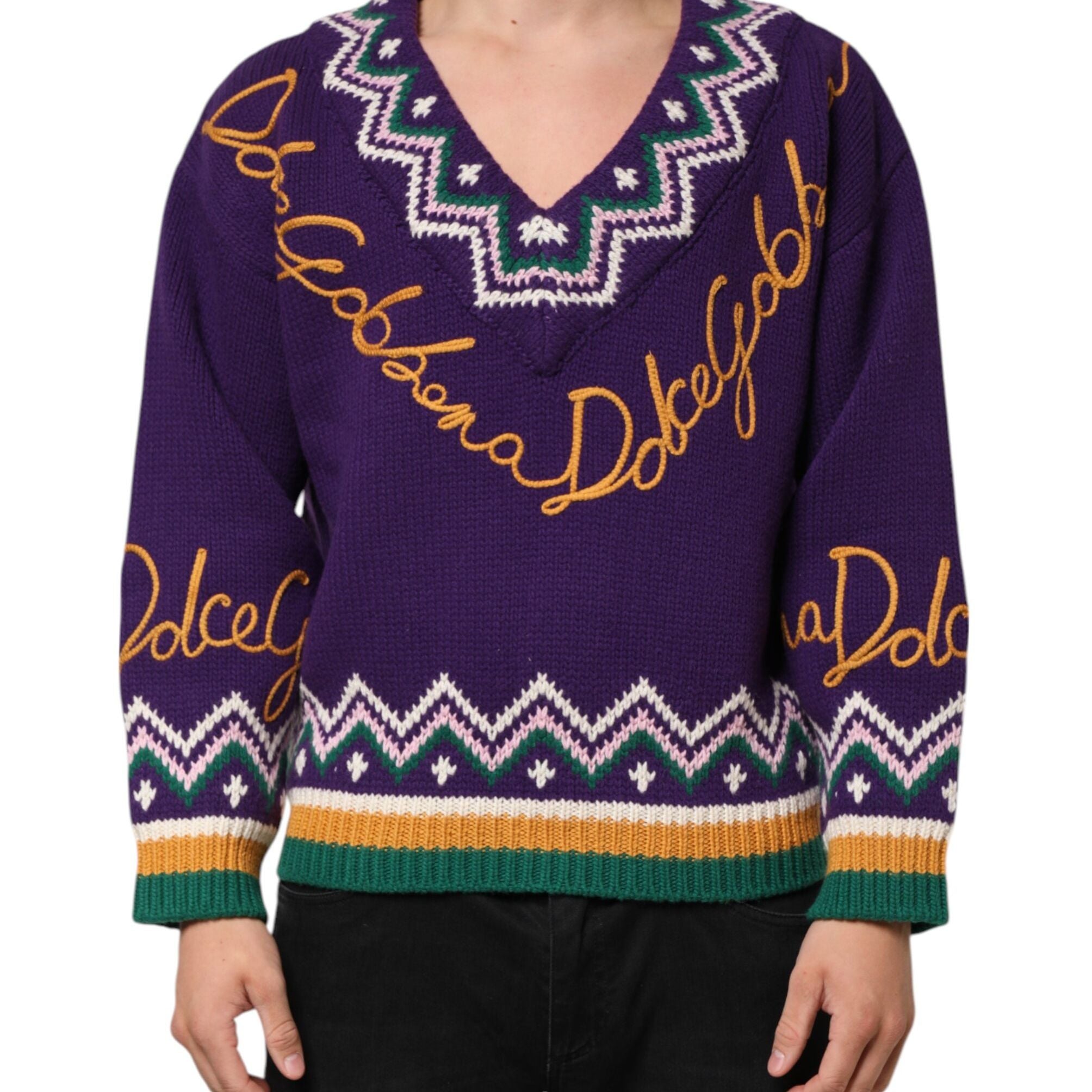 Dolce & Gabbana Purple Wool DG Logo Men Knit Pullover Sweater