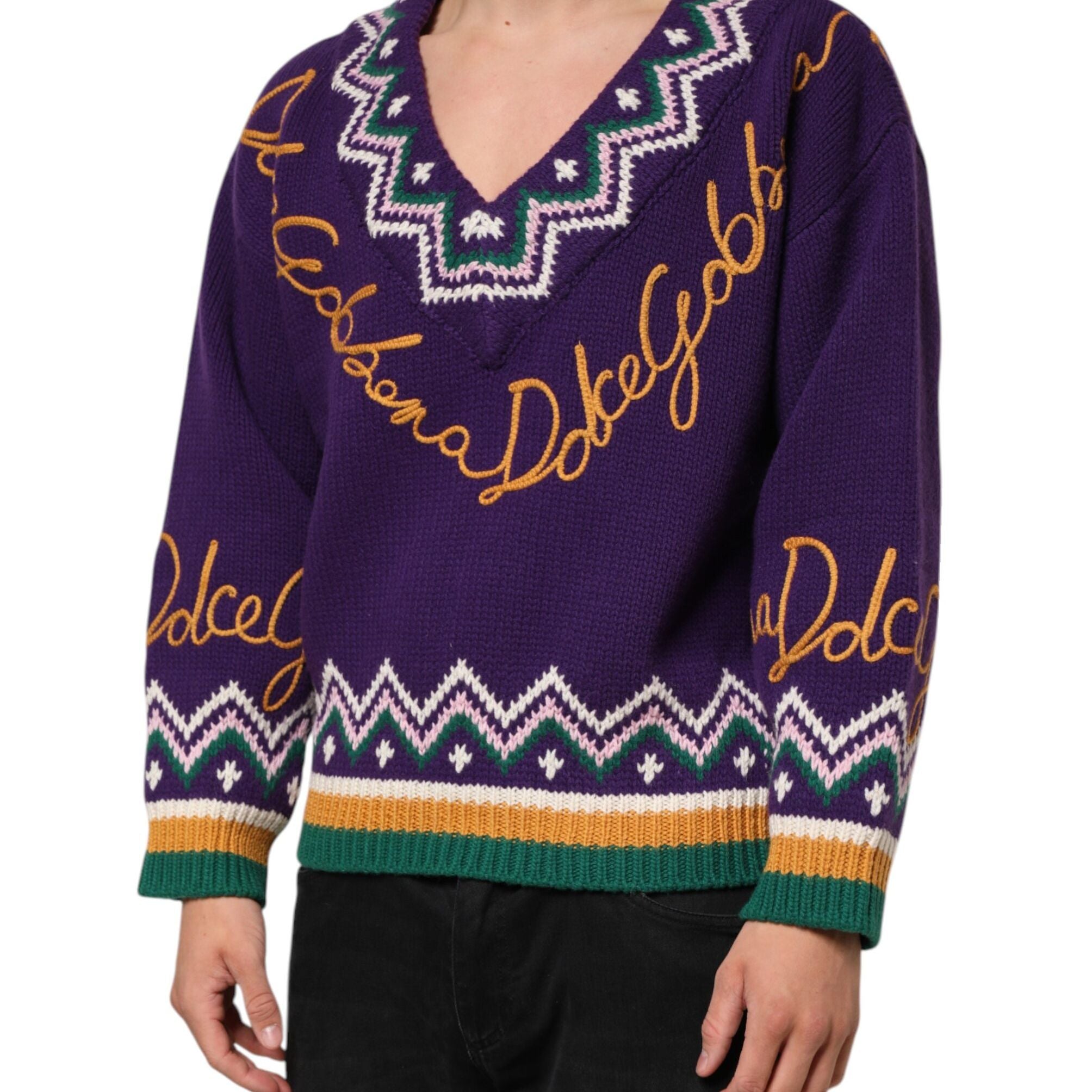 Dolce & Gabbana Purple Wool DG Logo Men Knit Pullover Sweater