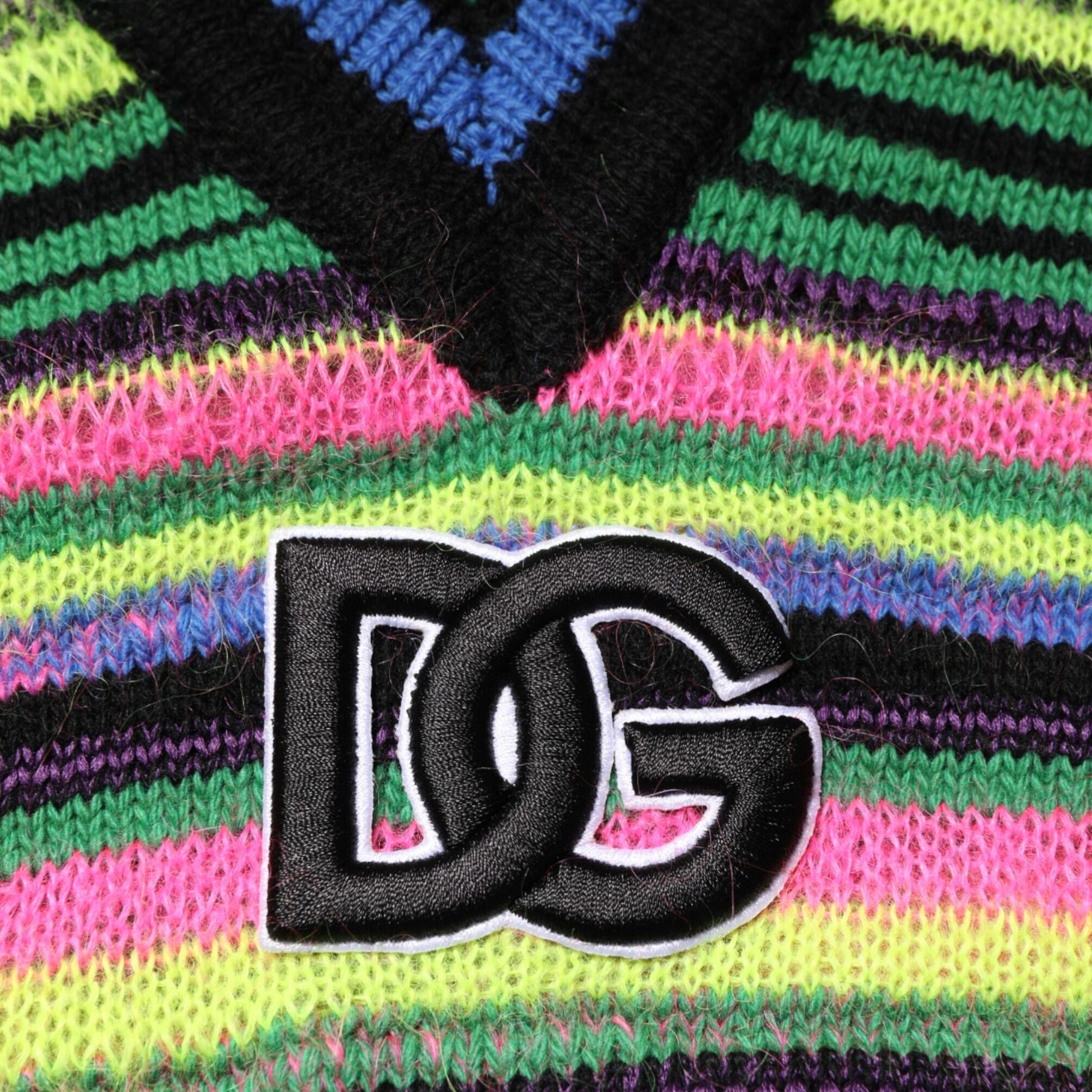 Dolce & Gabbana Multicolor DG Logo V-Neck Knit Pullover Sweater