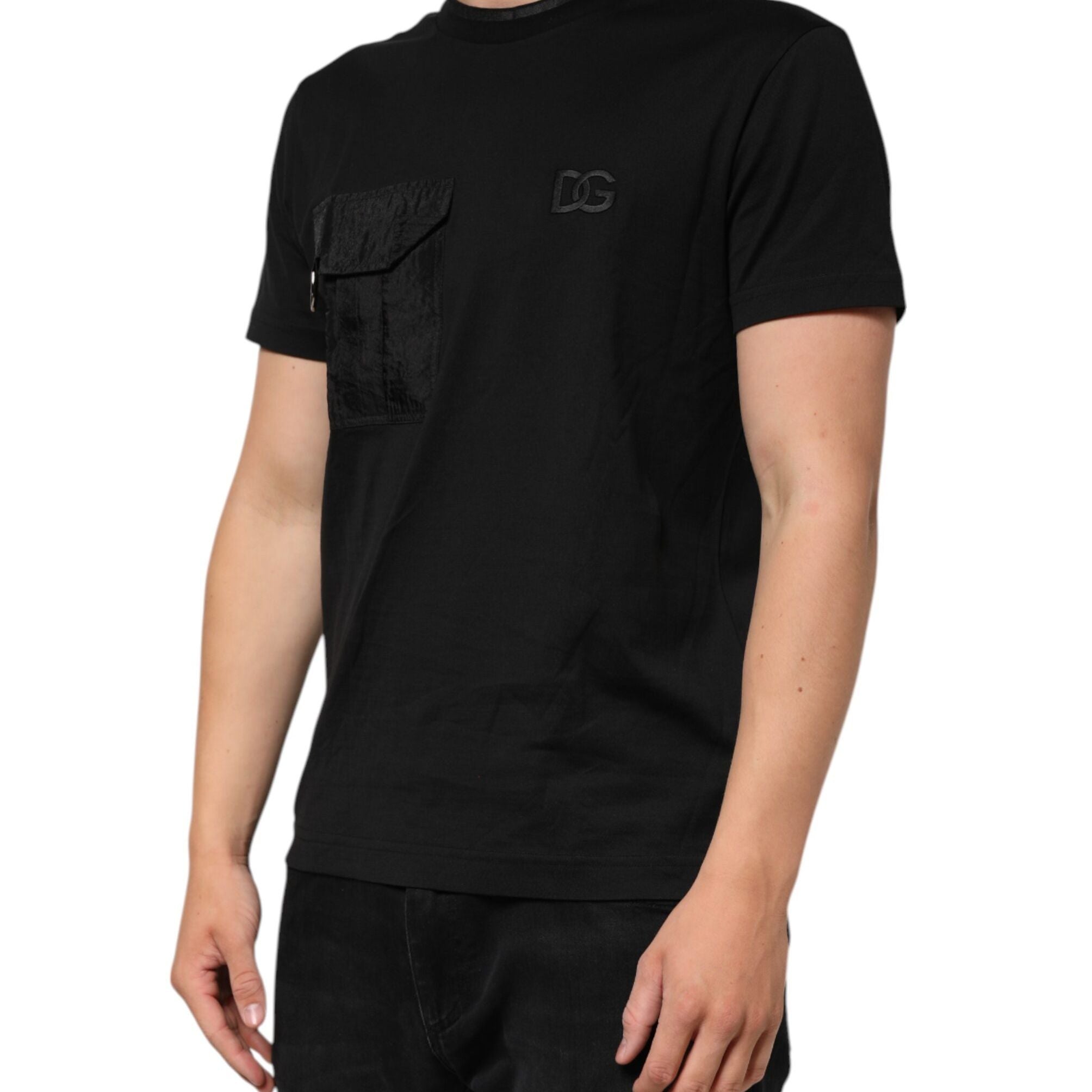 Dolce & Gabbana Black Cotton Embroidered DG Logo Pocket T-shirt