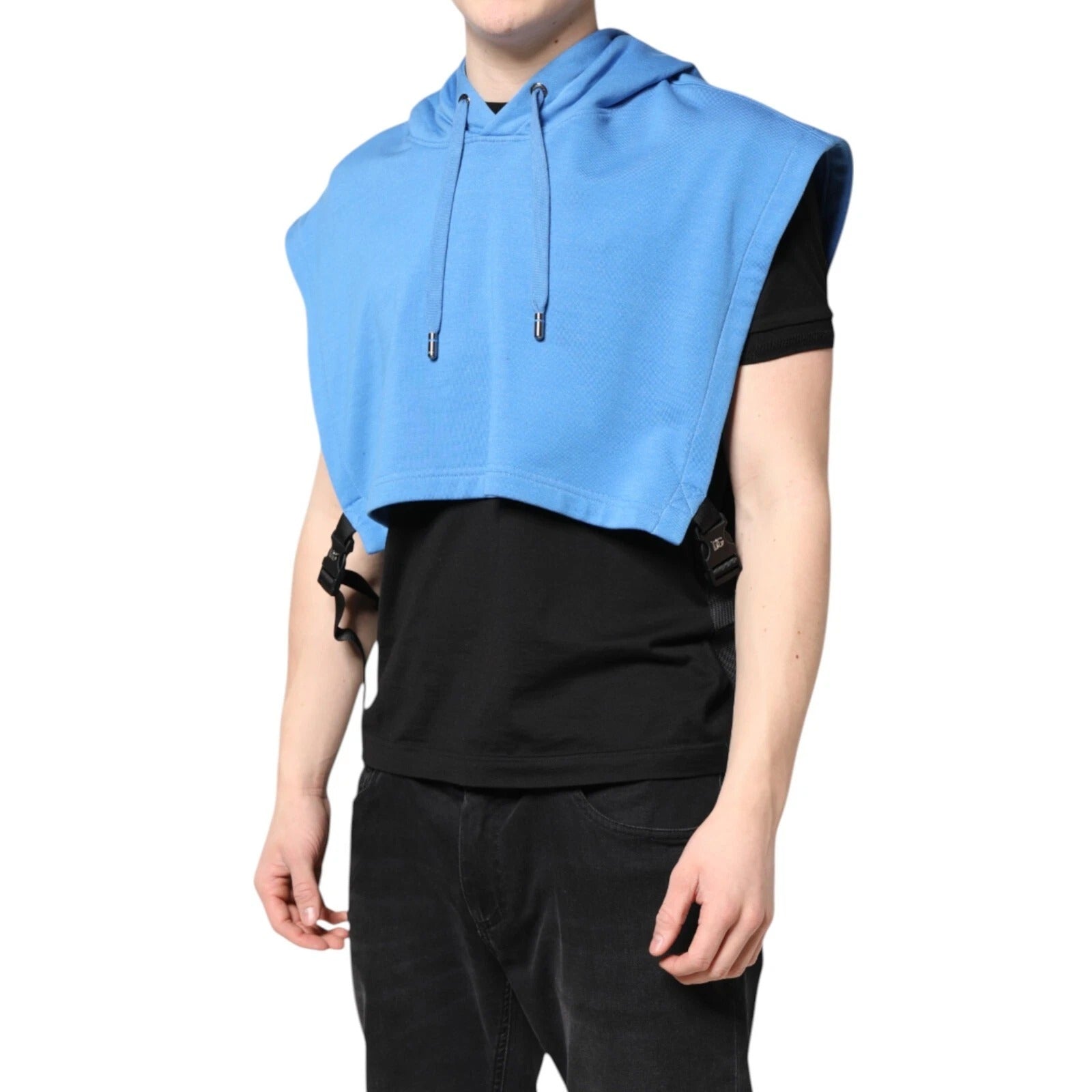 Dolce & Gabbana Blue Cotton Hooded Men Sportswear One Size Vest
