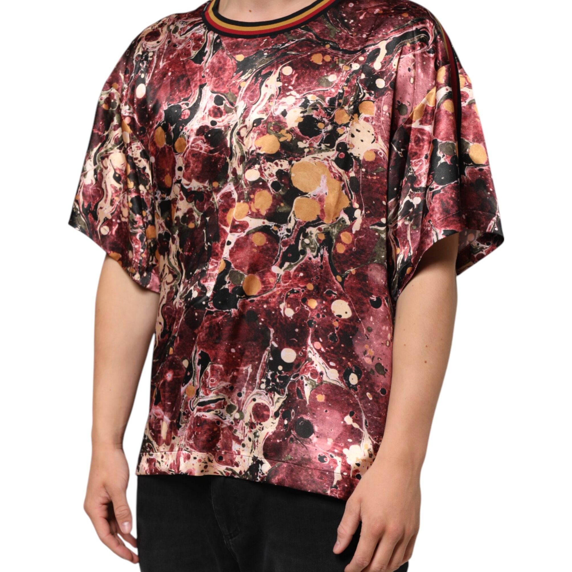 Dolce & Gabbana Multicolor Polyester Marble Print Oversize T-shirt
