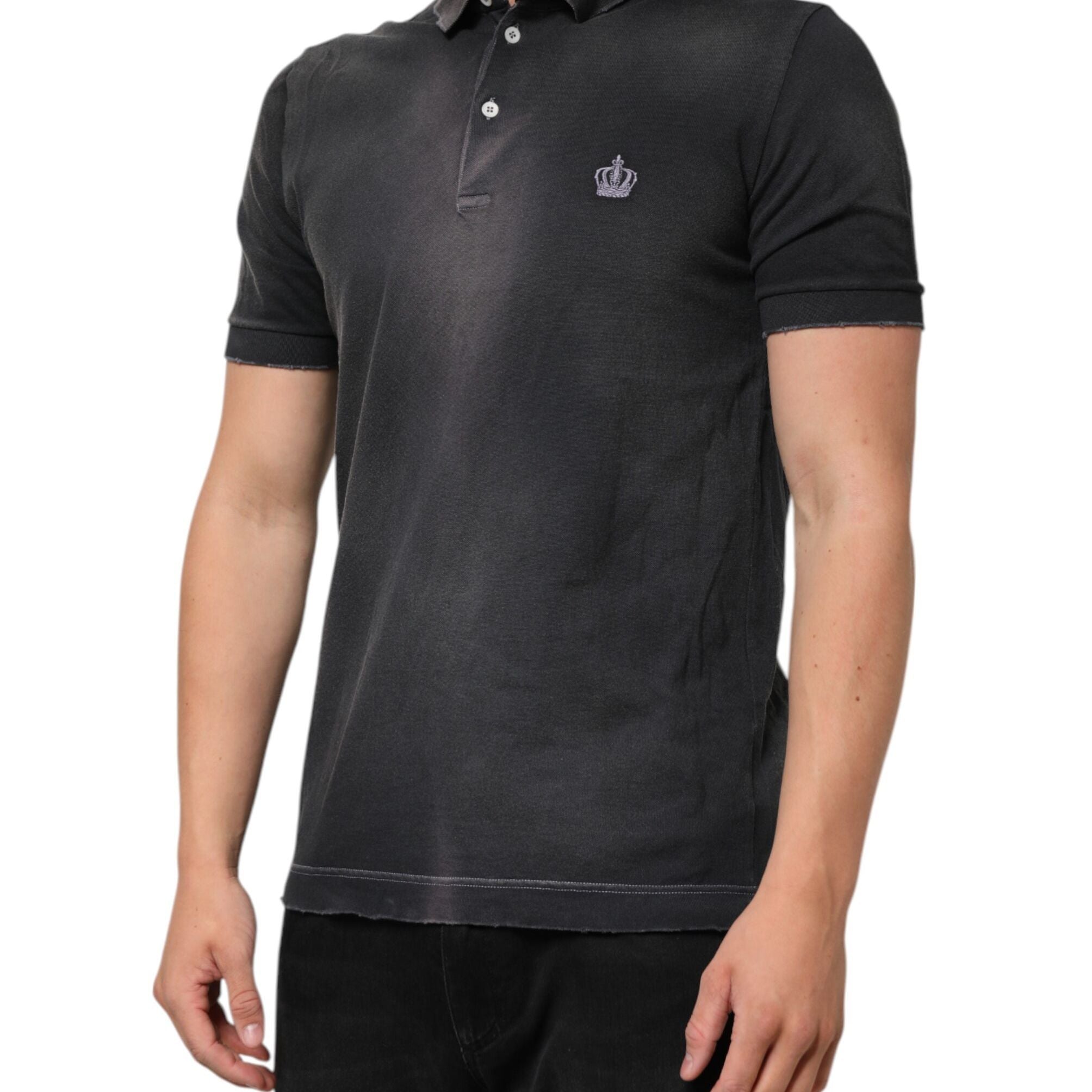 Dolce & Gabbana Gray Cotton Crown Collared Men Polo T-shirt