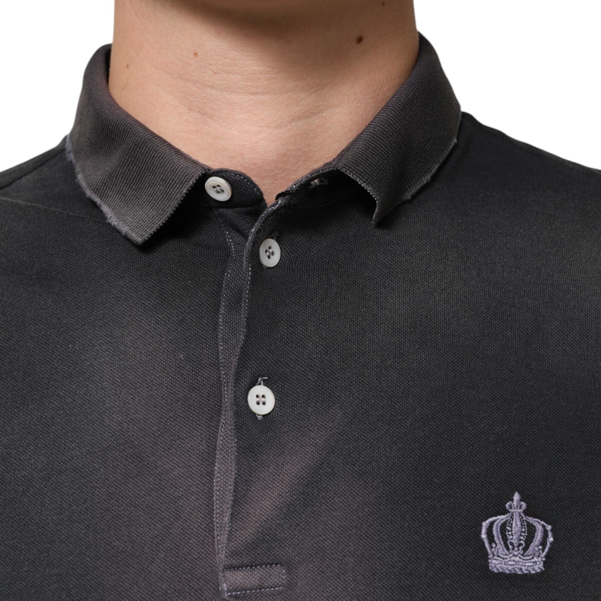Dolce & Gabbana Gray Cotton Crown Collared Men Polo T-shirt