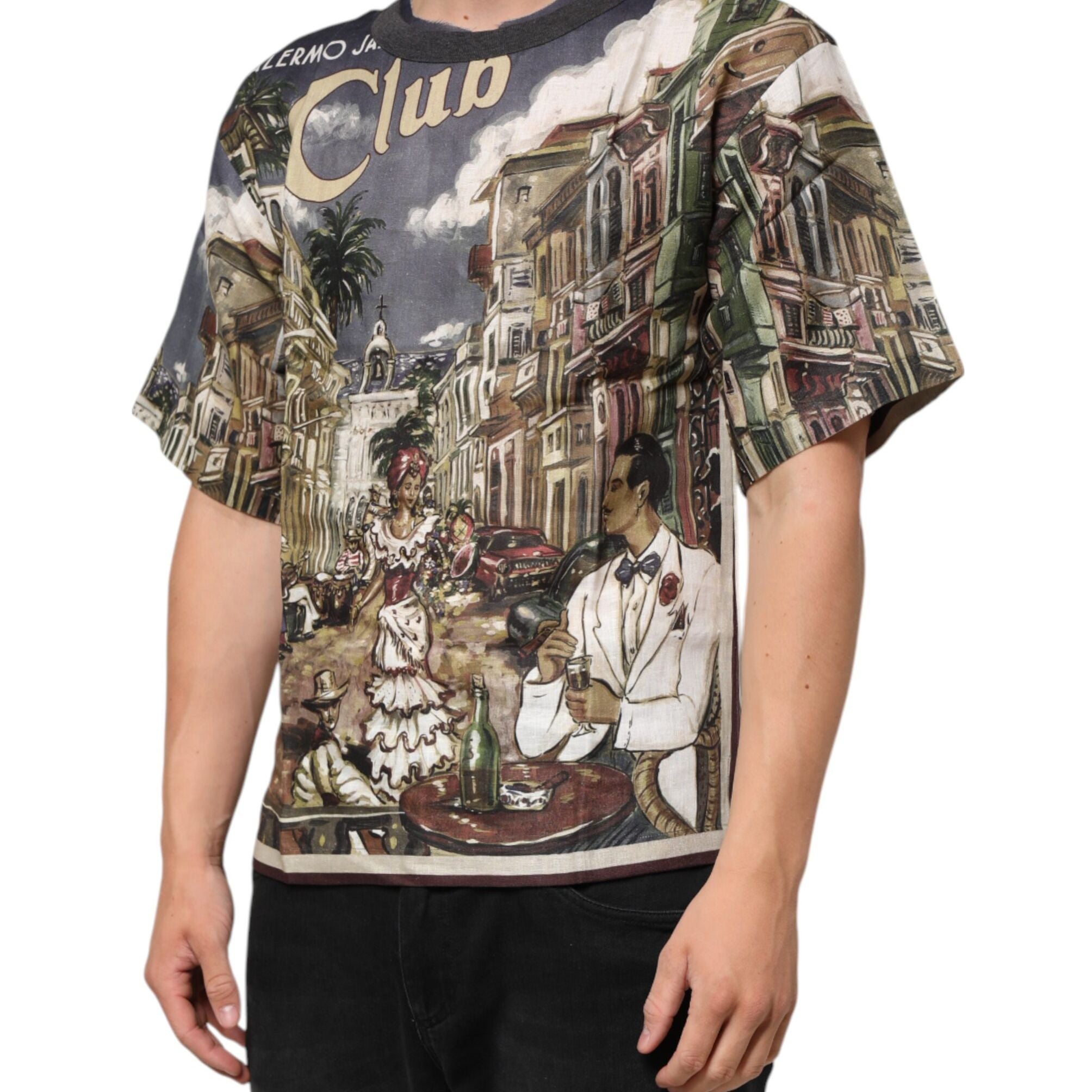 Dolce & Gabbana Palermo Jazz Club Linen Crew Neck Men T-shirt
