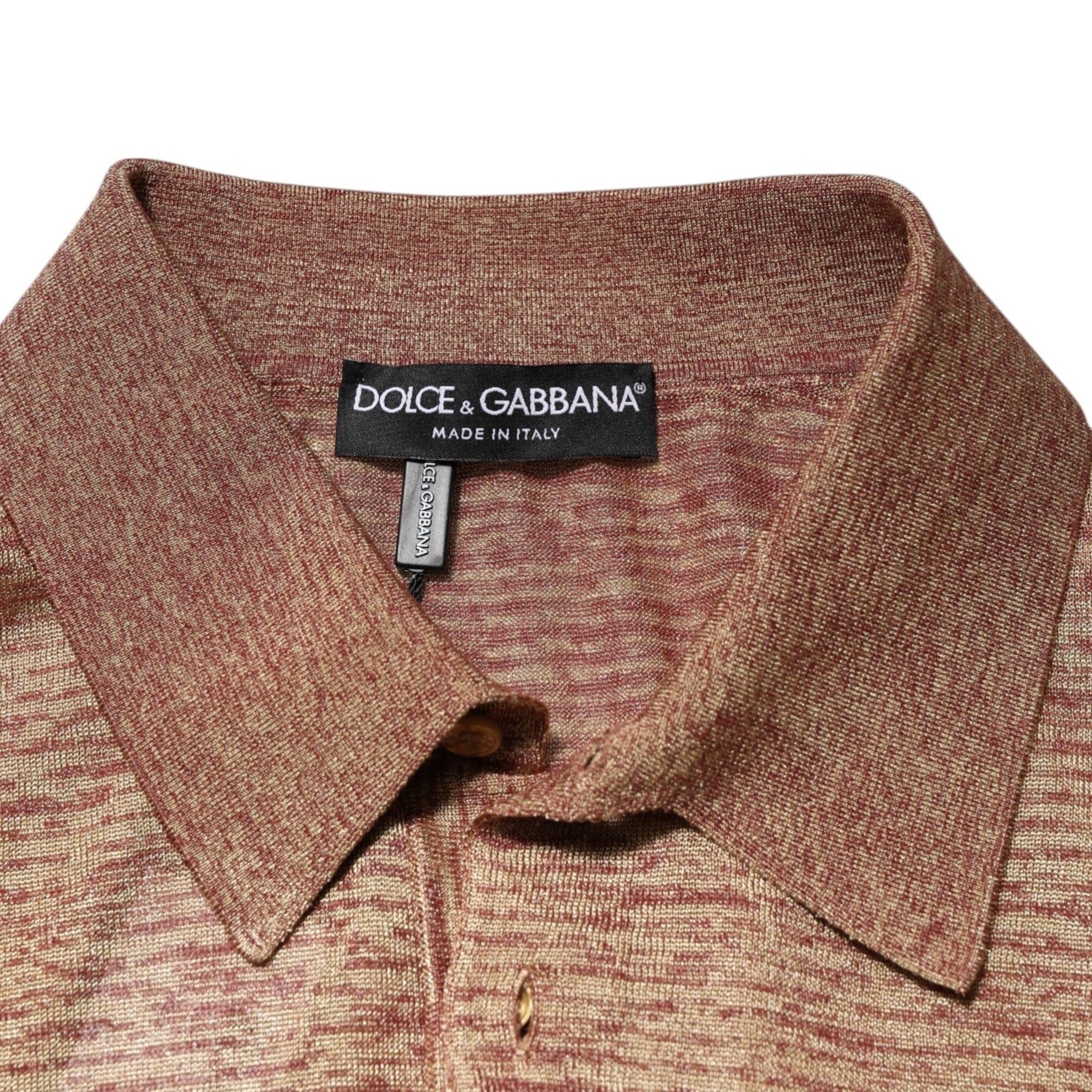 Dolce & Gabbana Brown Silk Textured Short Sleeve Polo T-shirt