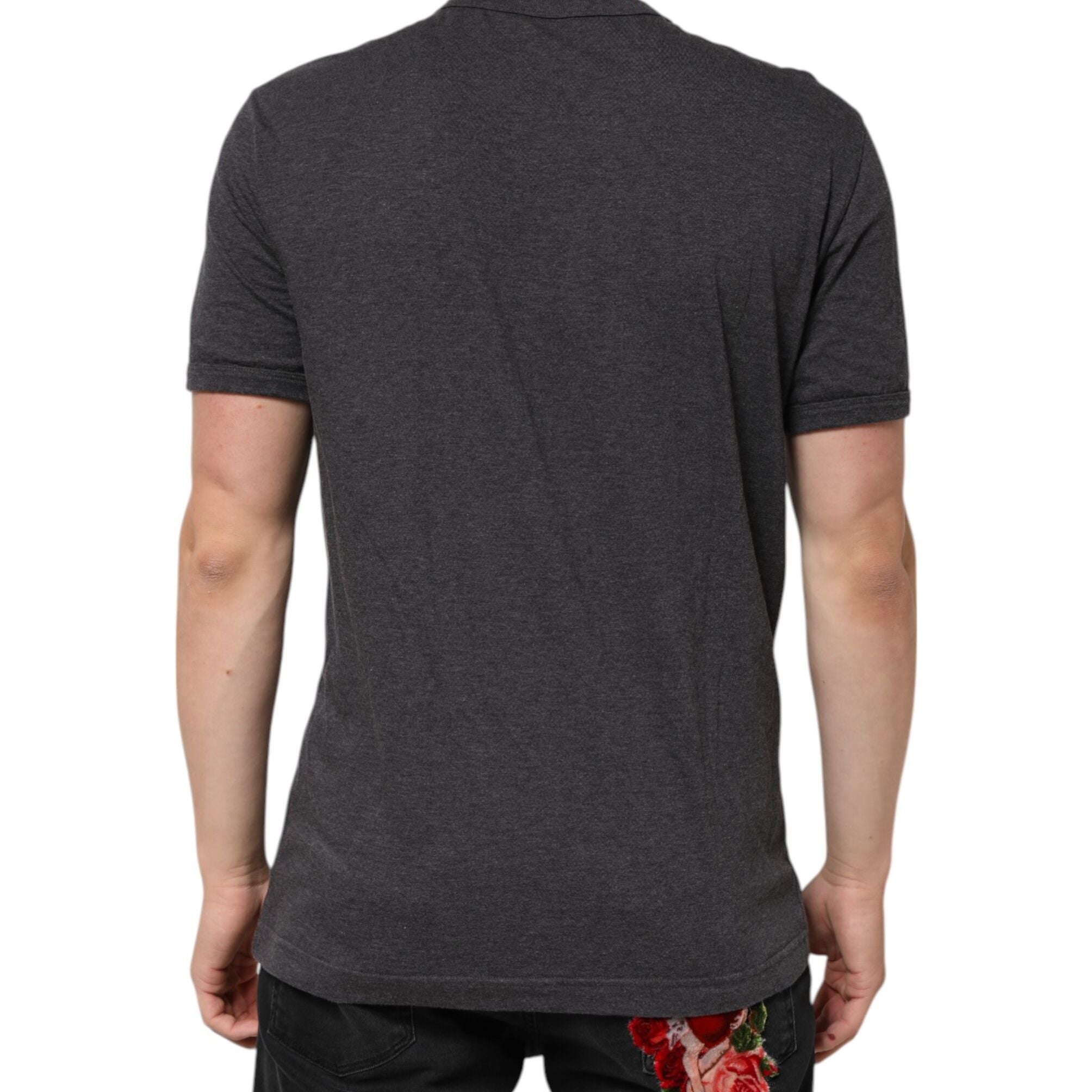 Dolce & Gabbana Black Charcoal DG Logo V-Neck Men T-shirt