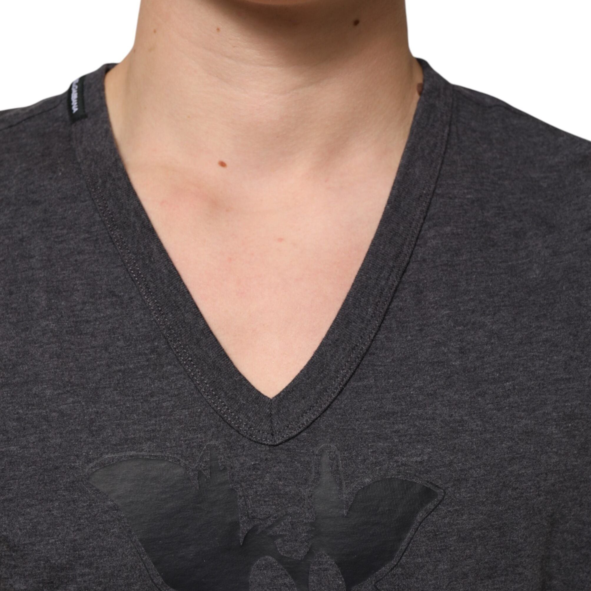 Dolce & Gabbana Black Charcoal DG Logo V-Neck Men T-shirt