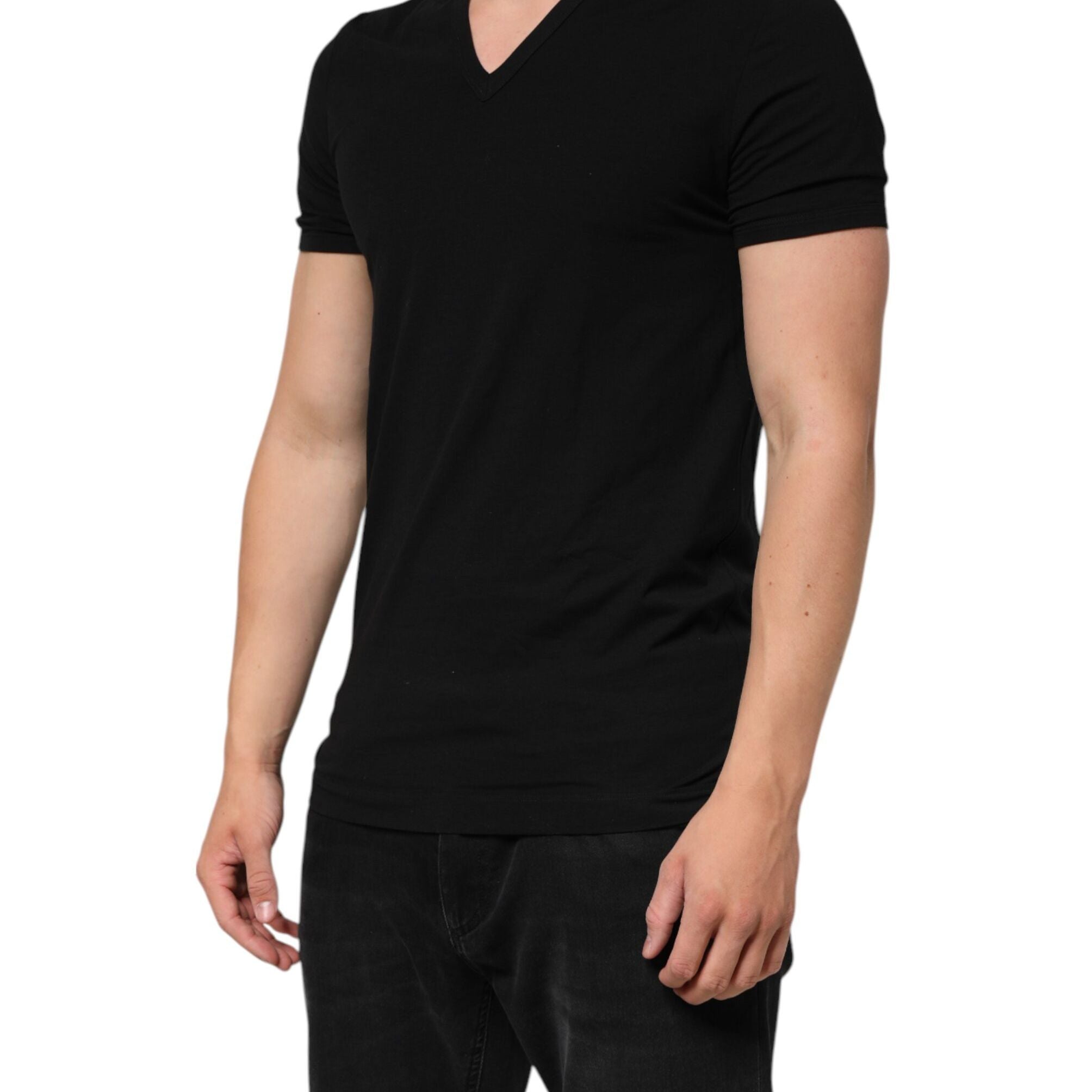Dolce & Gabbana Black Cotton Slim Fit Men V-Neck Shirt T-shirt