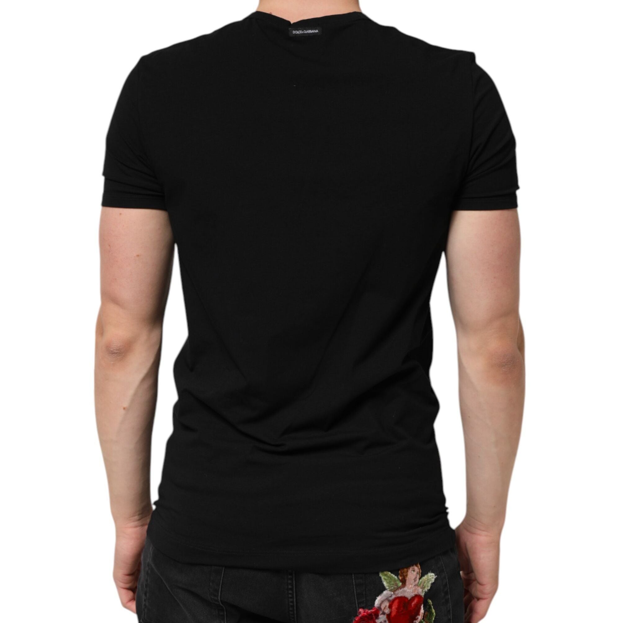 Dolce & Gabbana Black Cotton Slim Fit Men V-Neck Shirt T-shirt