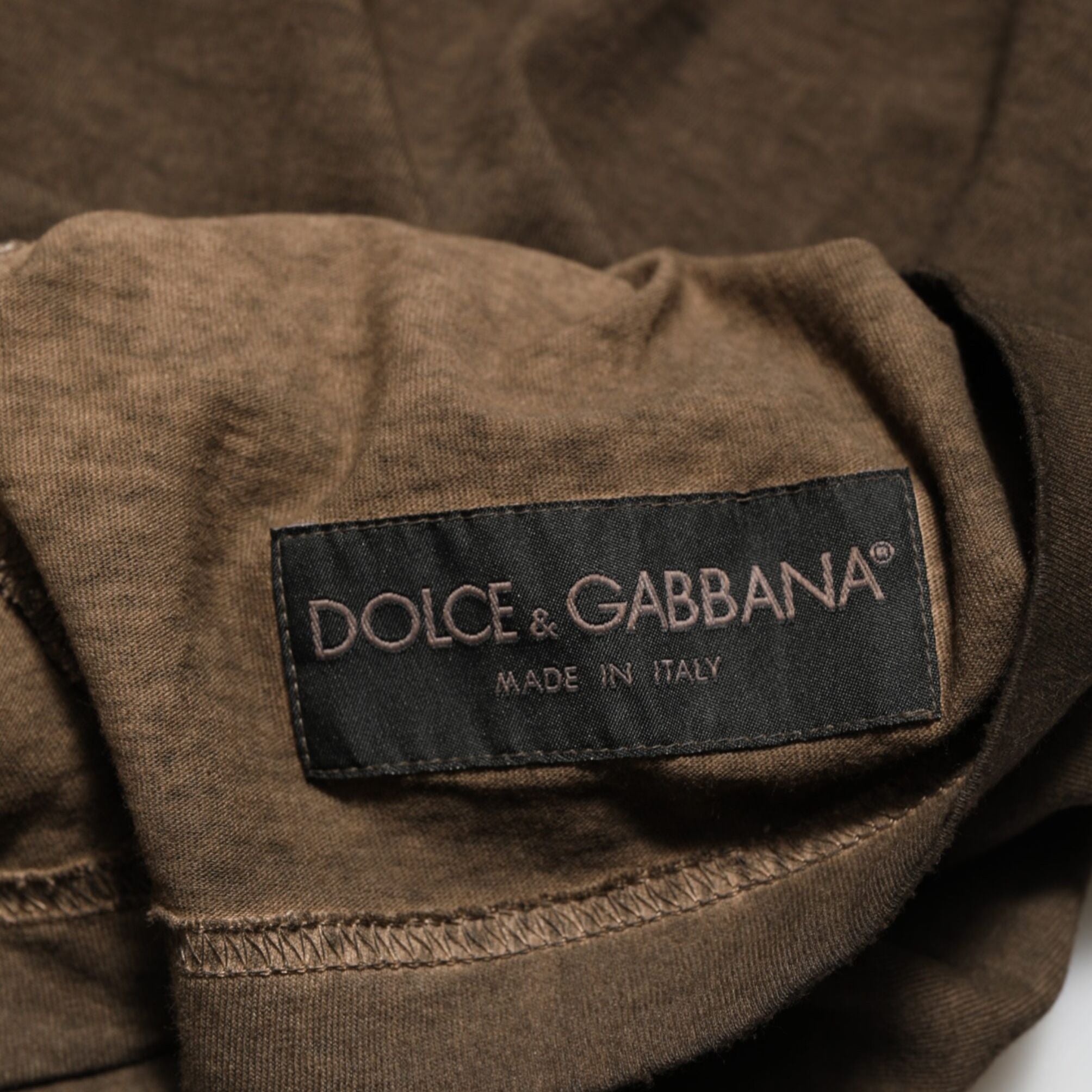 Dolce & Gabbana Dark Brown Cotton Tattered Logo Men T-shirt