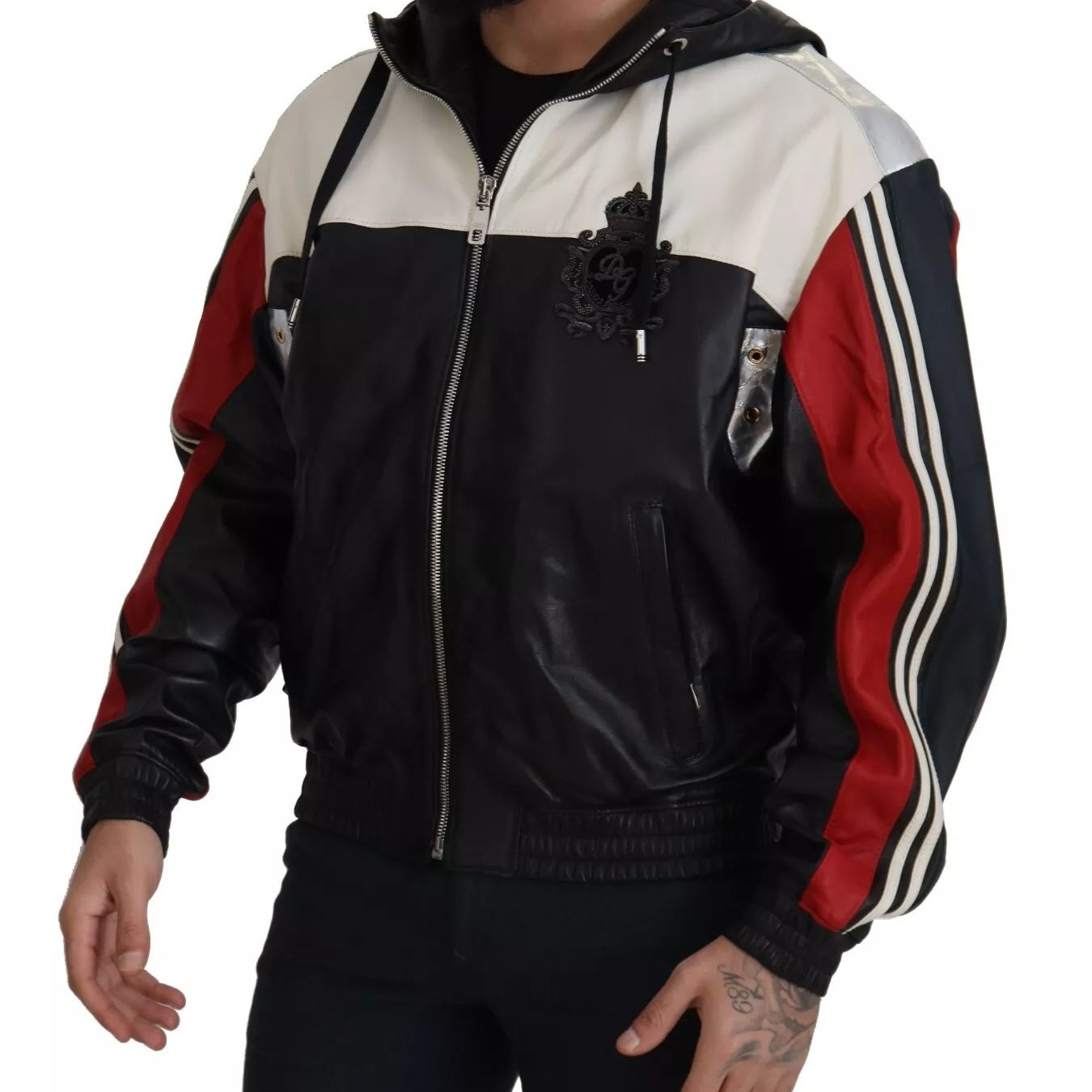 Dolce & Gabbana Black Leather Hooded Blouson Jacket