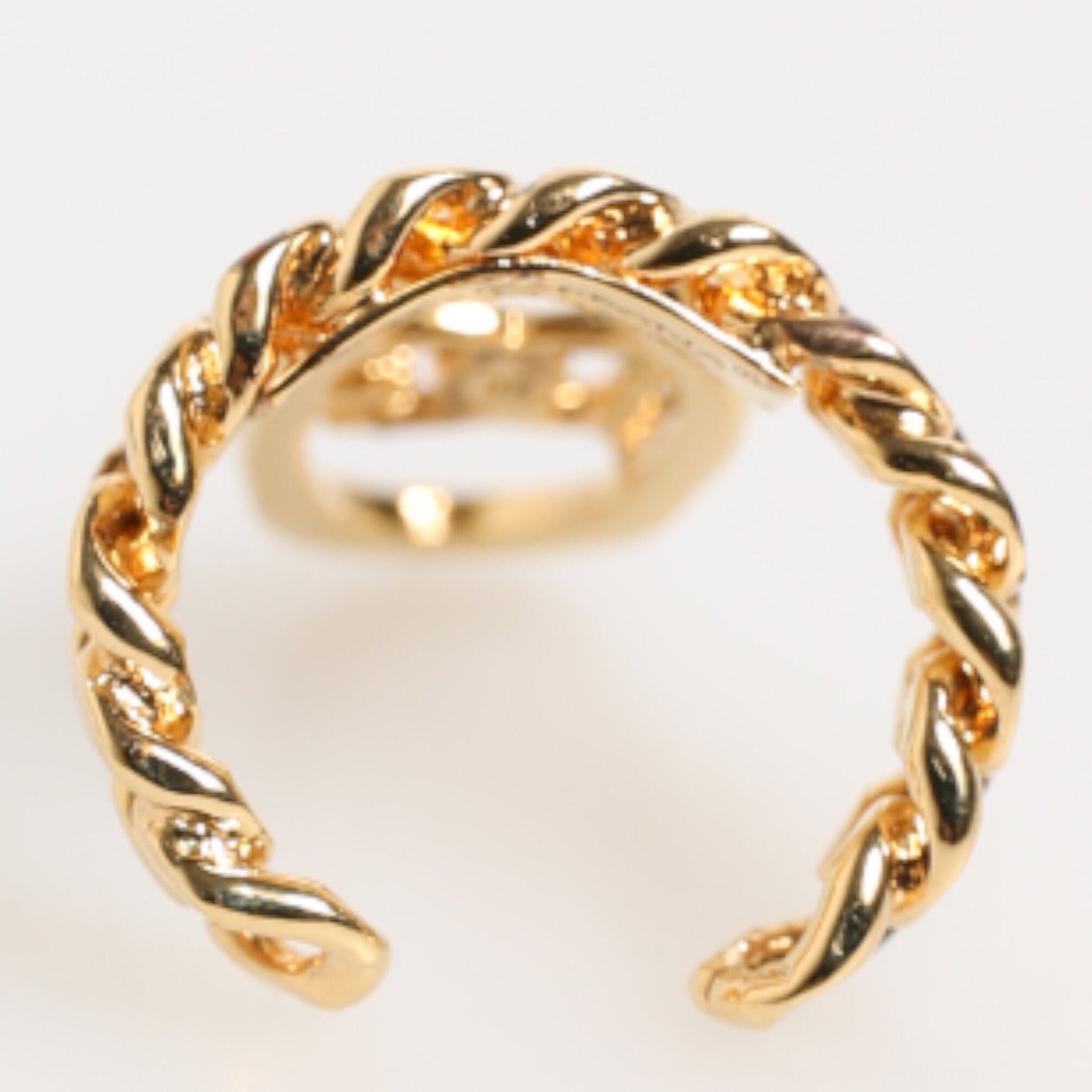 Dolce & Gabbana Gold Tone Brass Oval DG Logo Chain Adjustable Ring
