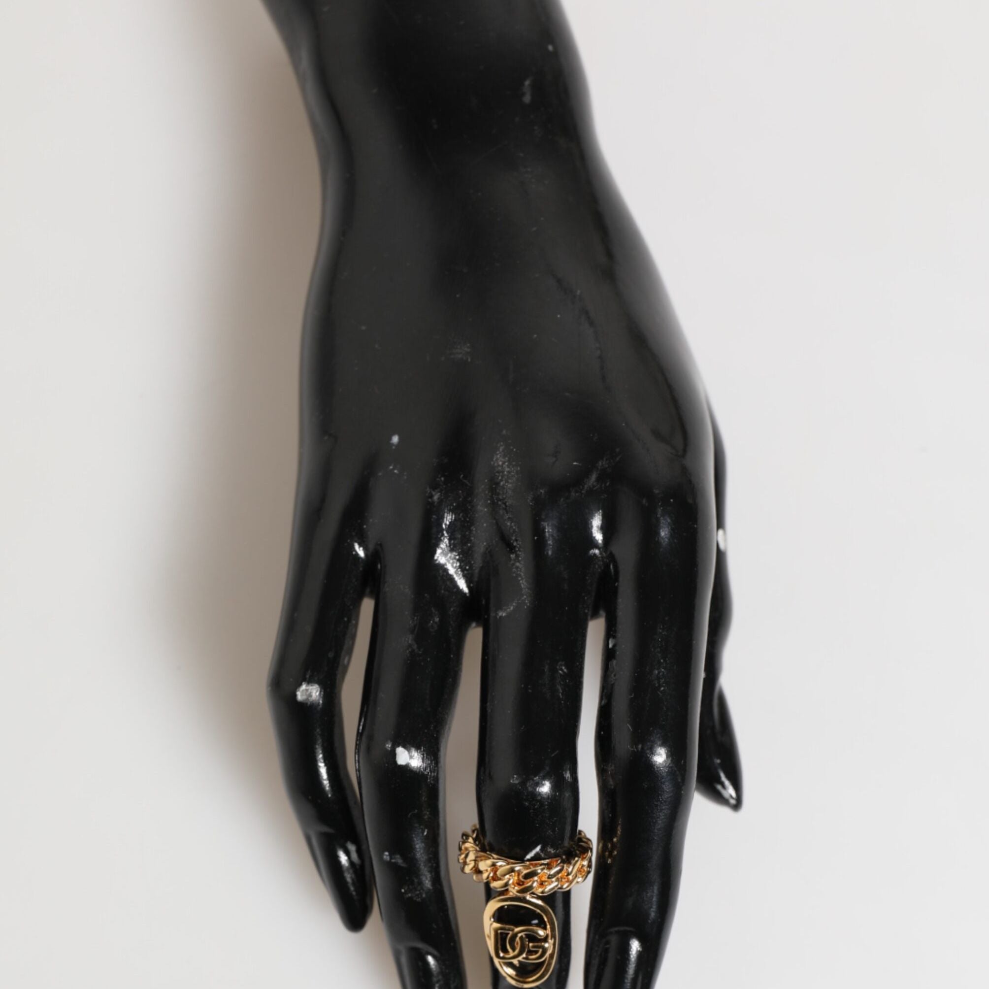 Dolce & Gabbana Gold Tone Brass Oval DG Logo Chain Adjustable Ring