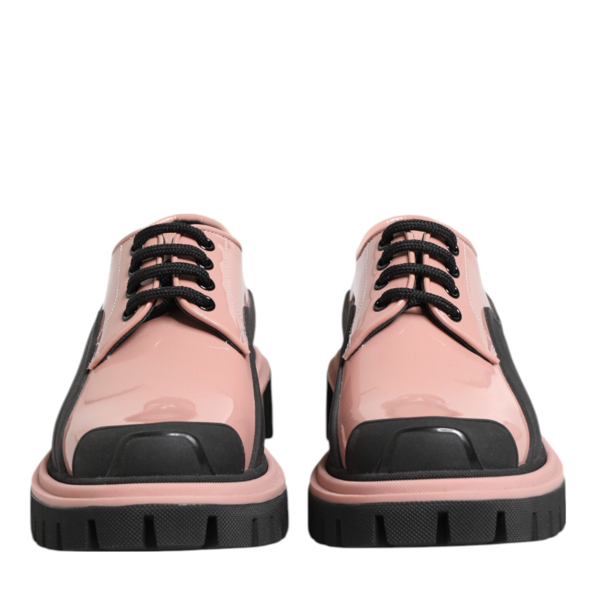 Dolce & Gabbana Light Powder Pink Black Leather Lace-Up Shoes