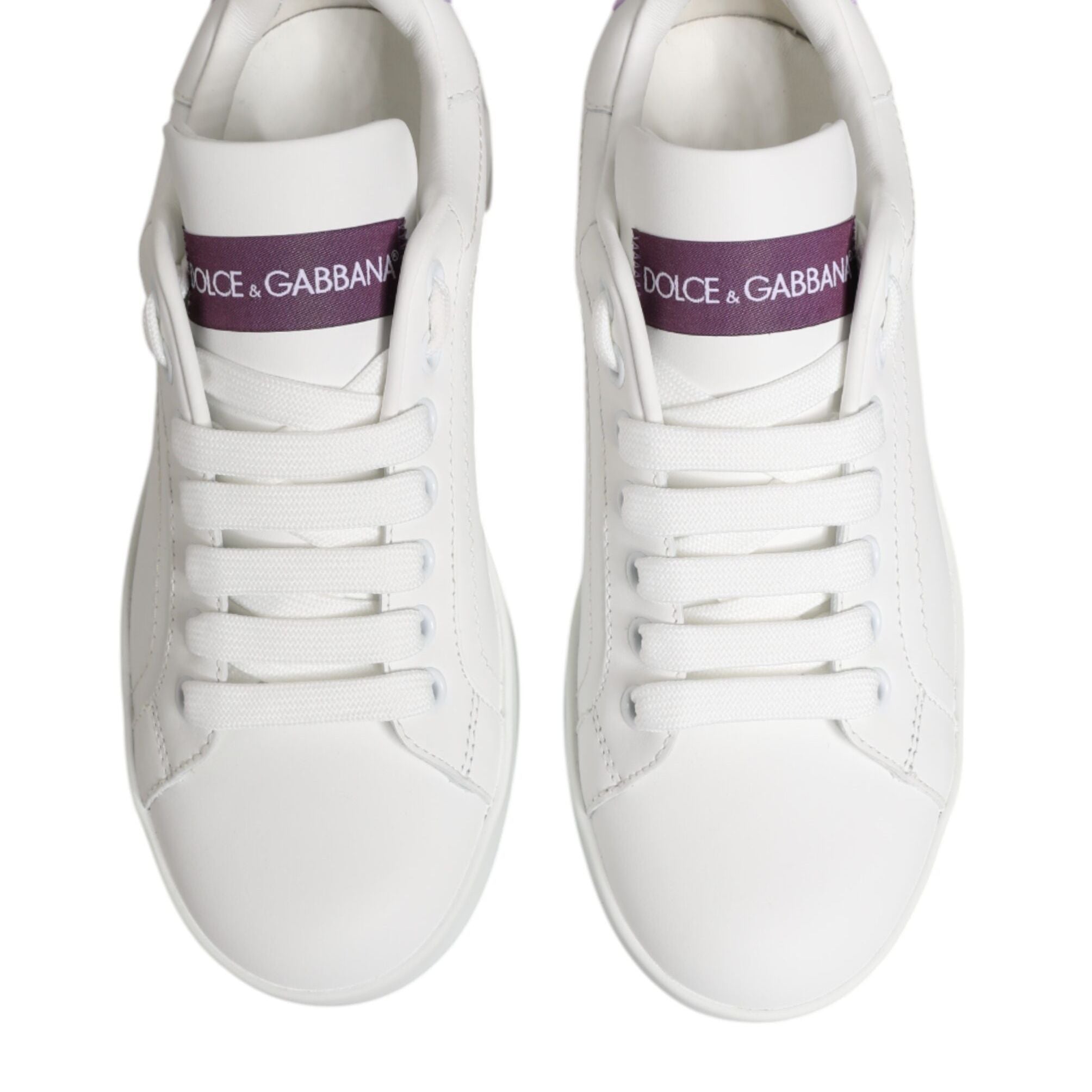 Dolce & Gabbana White Purple Leather Low Top Sneakers Shoes
