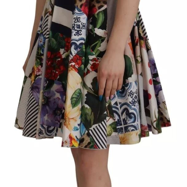 Dolce & Gabbana Multicolor Poplin Floral Mini Flared Dress