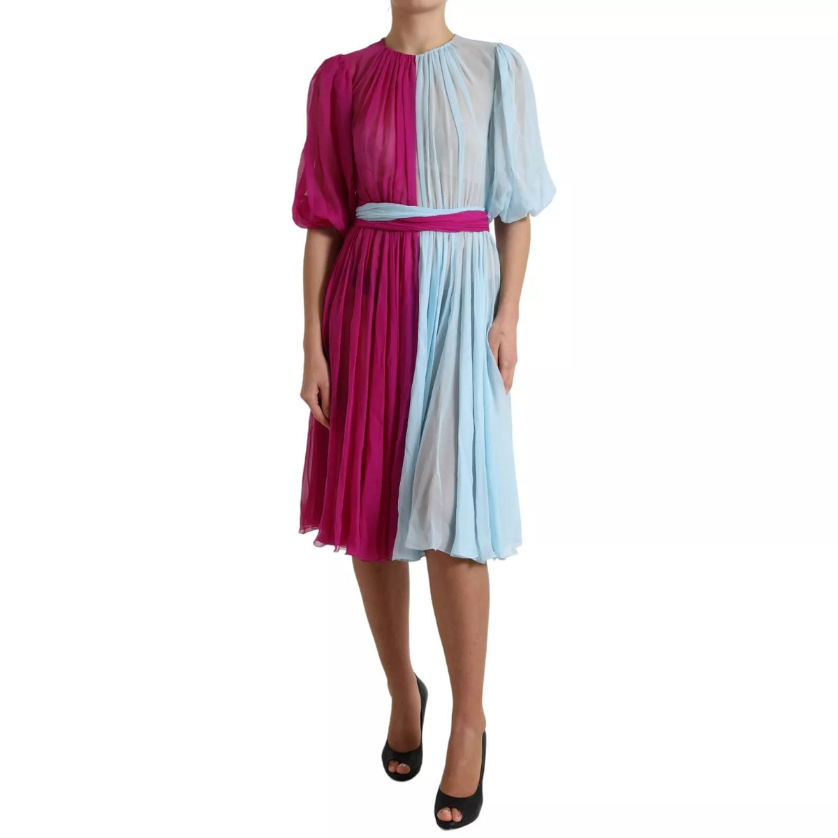 Dolce & Gabbana Light Blue Silk Two Tone Midi Dress