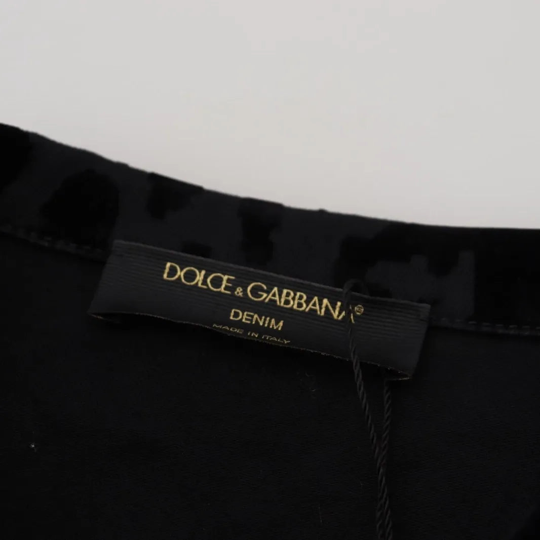 Dolce & Gabbana Cotton Black Leopard Long Sleeve Denim Jacket