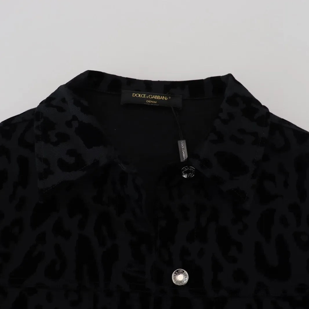 Dolce & Gabbana Cotton Black Leopard Long Sleeve Denim Jacket