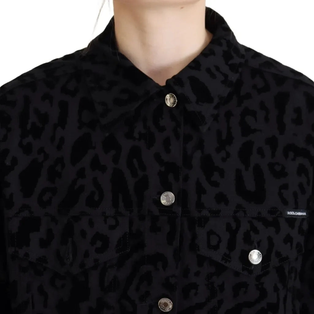 Dolce & Gabbana Cotton Black Leopard Long Sleeve Denim Jacket