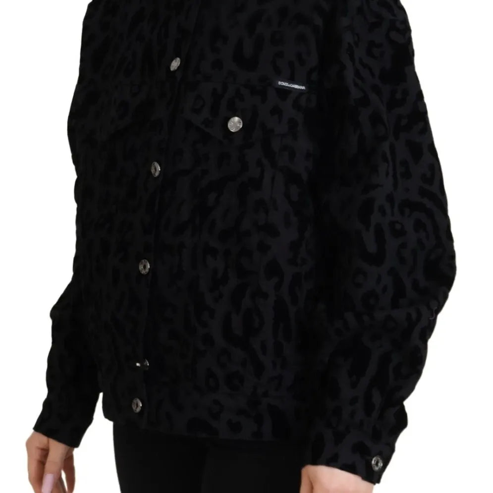 Dolce & Gabbana Cotton Black Leopard Long Sleeve Denim Jacket