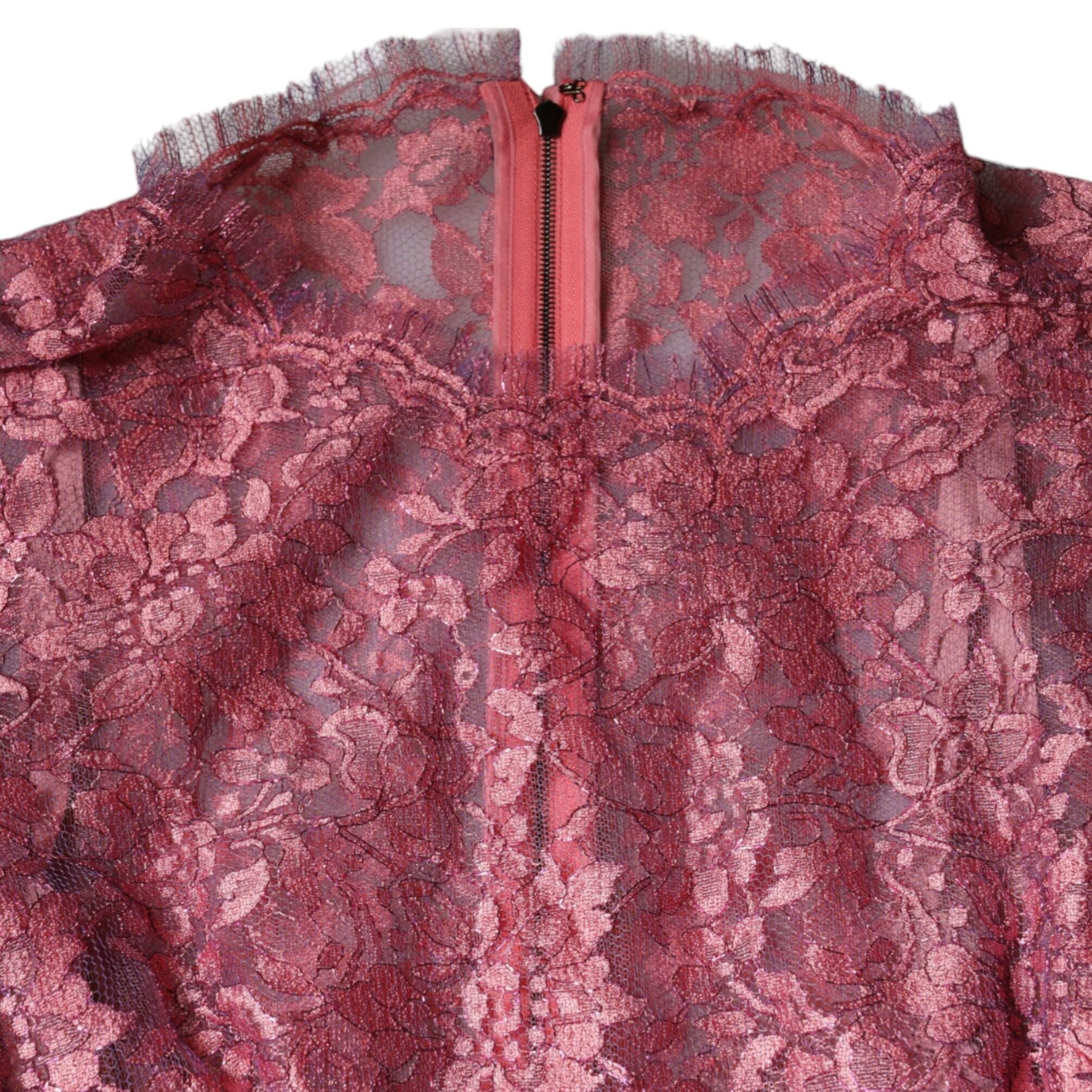 Dolce & Gabbana Pink Floral Lace Long Sleeve Midi Dress