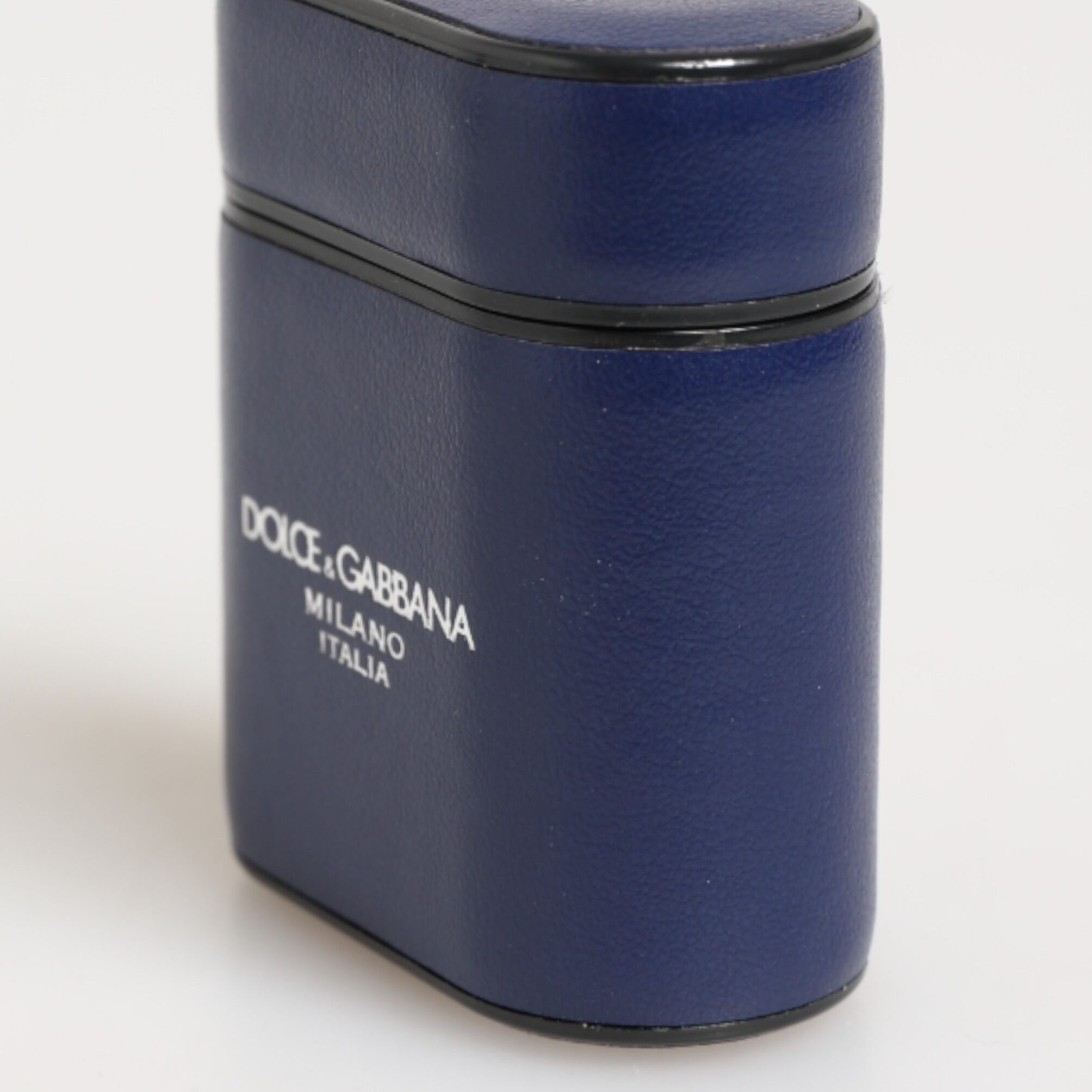 Dolce & Gabbana Blue Leather Logo Print Flip Holder Men Airpods Case