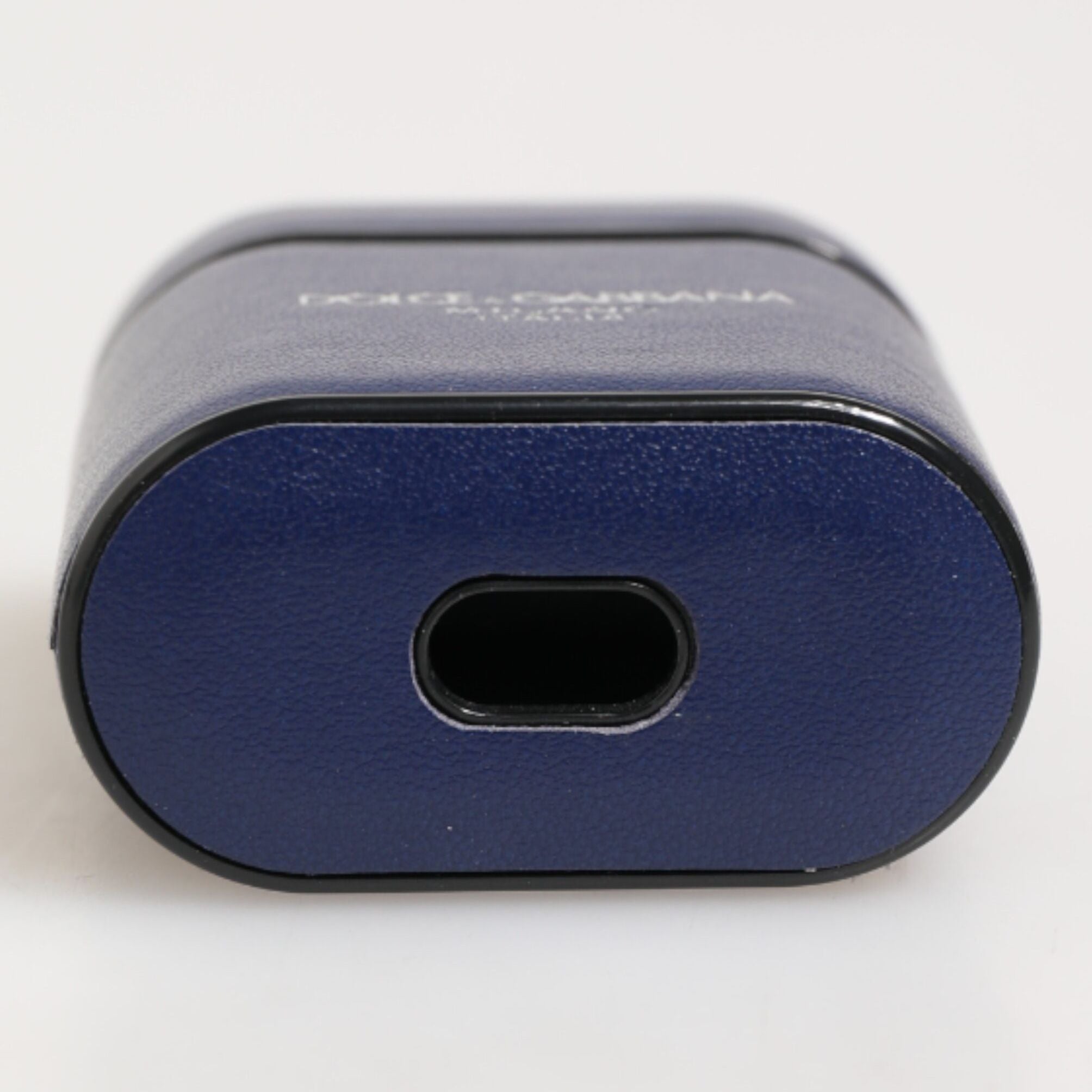 Dolce & Gabbana Blue Leather Logo Print Flip Holder Men Airpods Case