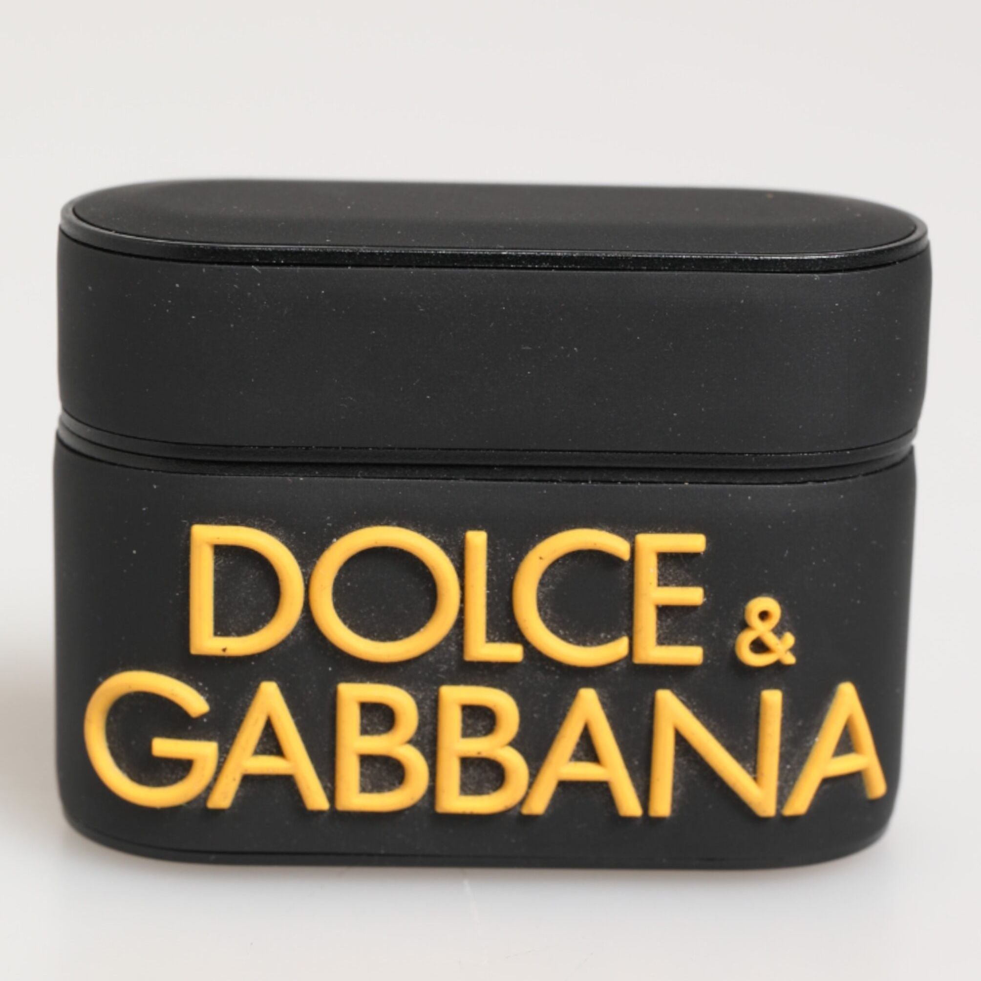 Dolce & Gabbana Black Yellow Rubber Logo Embossed Accessory Airpods Case