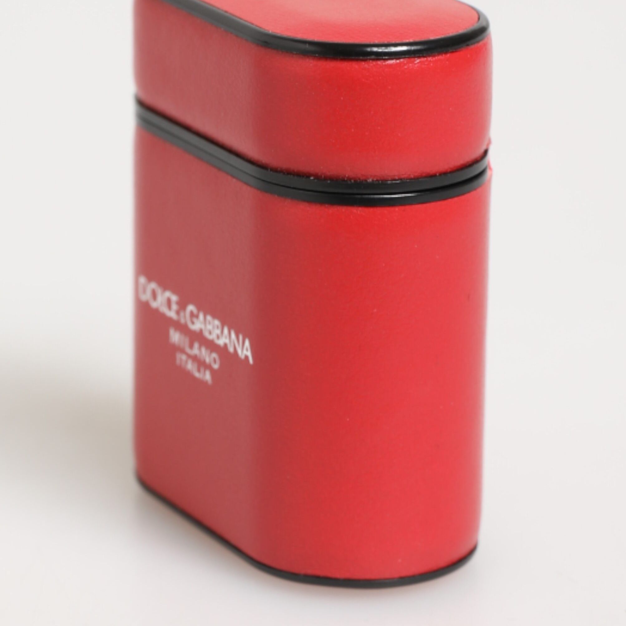 Dolce & Gabbana Red White Calfskin Leather Logo Flip Holder Airpods Case