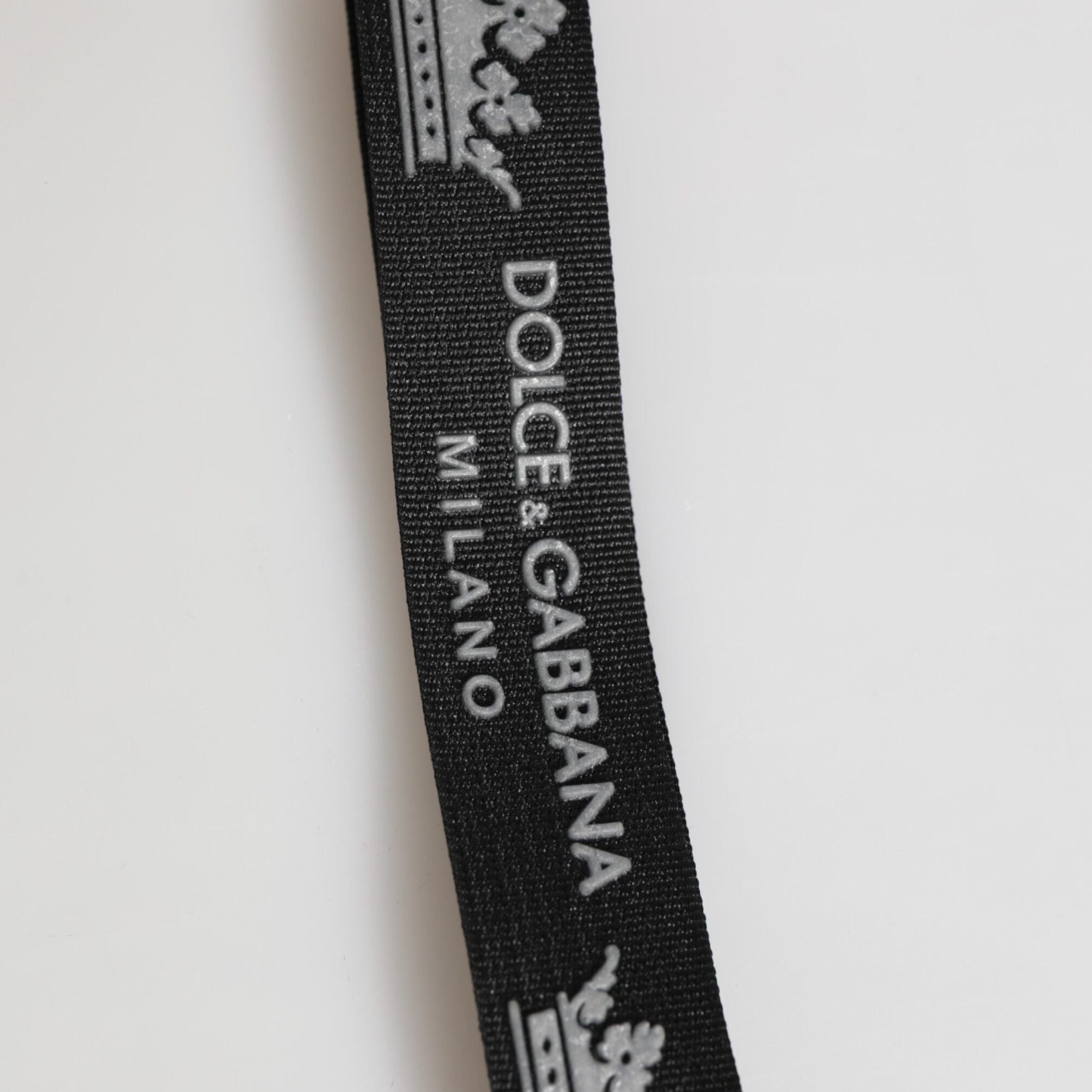 Dolce & Gabbana Black Silver Nylon DG Crown Men's Holder Keychain Keyring