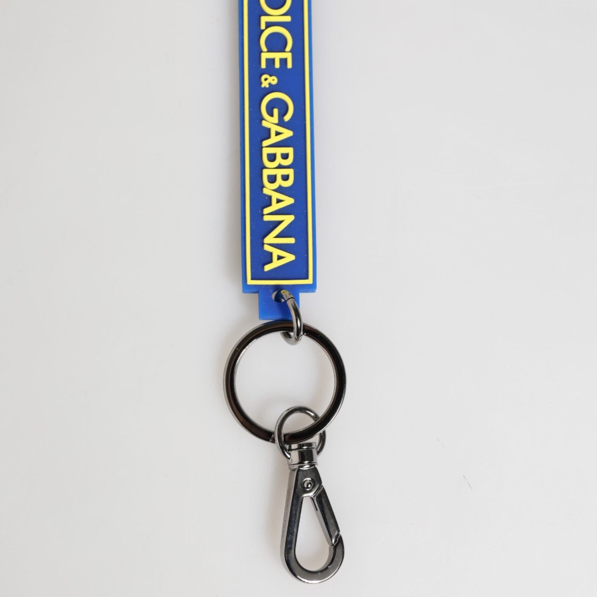 Dolce & Gabbana Blue Yellow DG Rubber Logo Silver Men's Holder Keyring