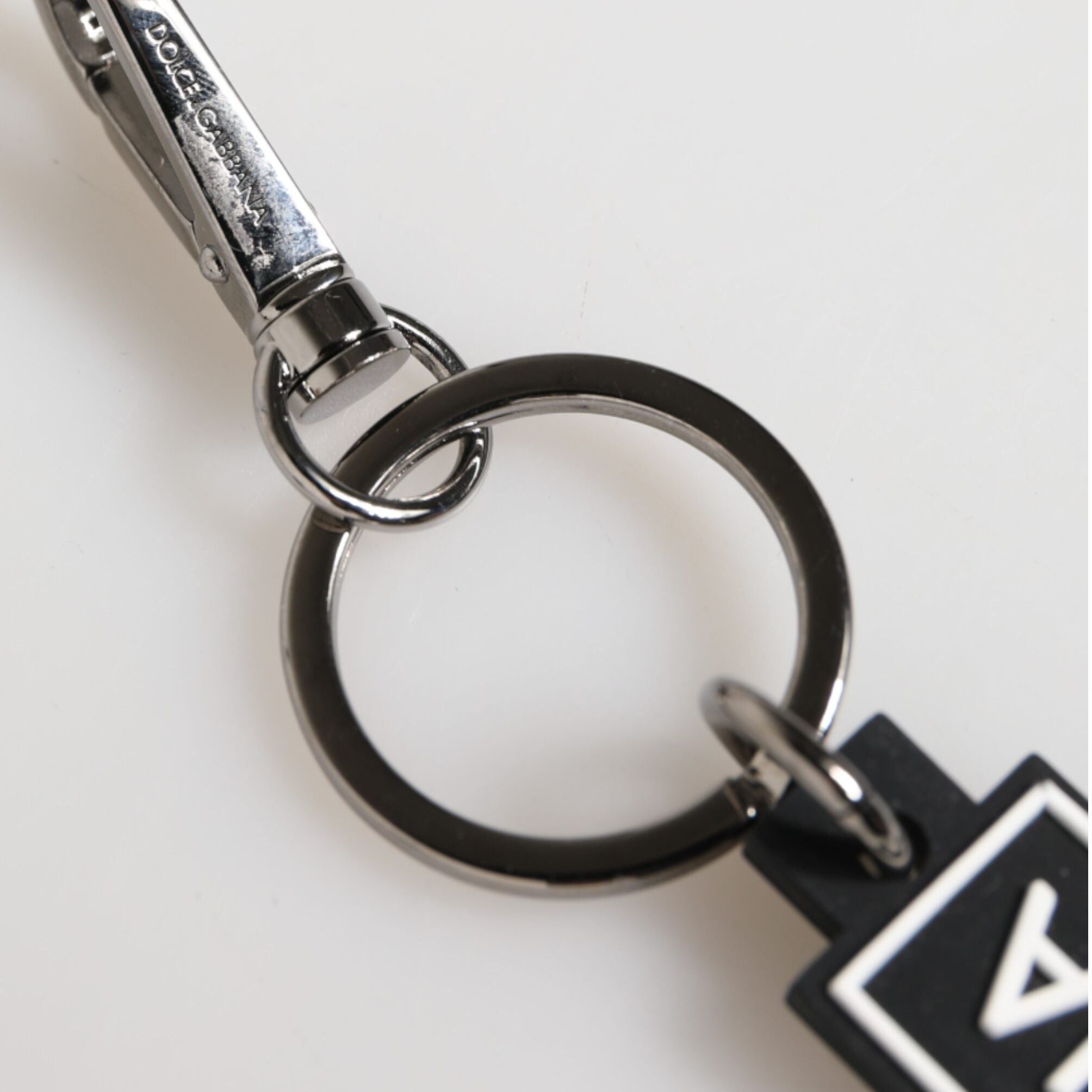 Dolce & Gabbana Black White DG Rubber Logo Silver Men's Holder Keyring