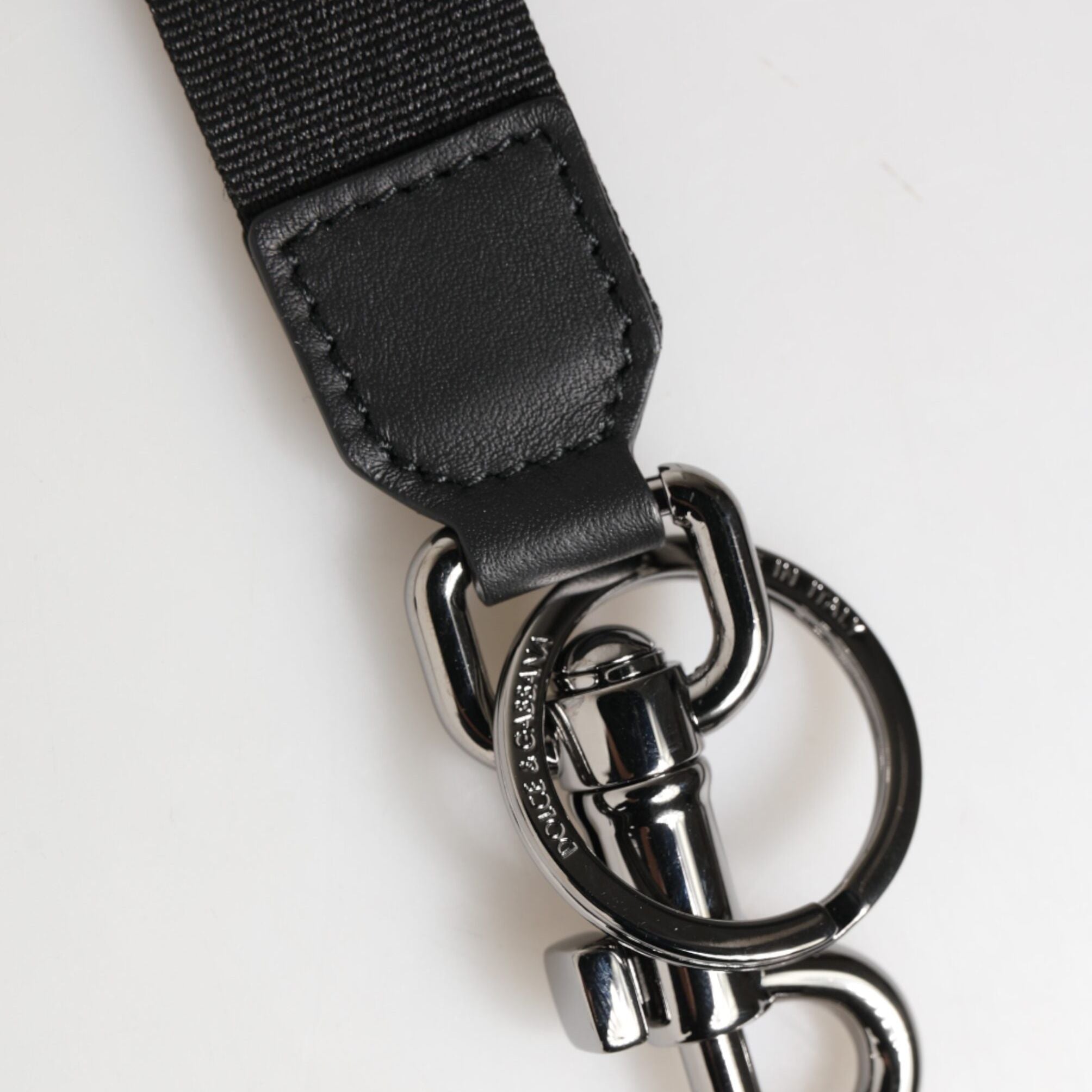 Dolce & Gabbana Black Blue DG Logo Polyester Brass Holder Keychain Keyring