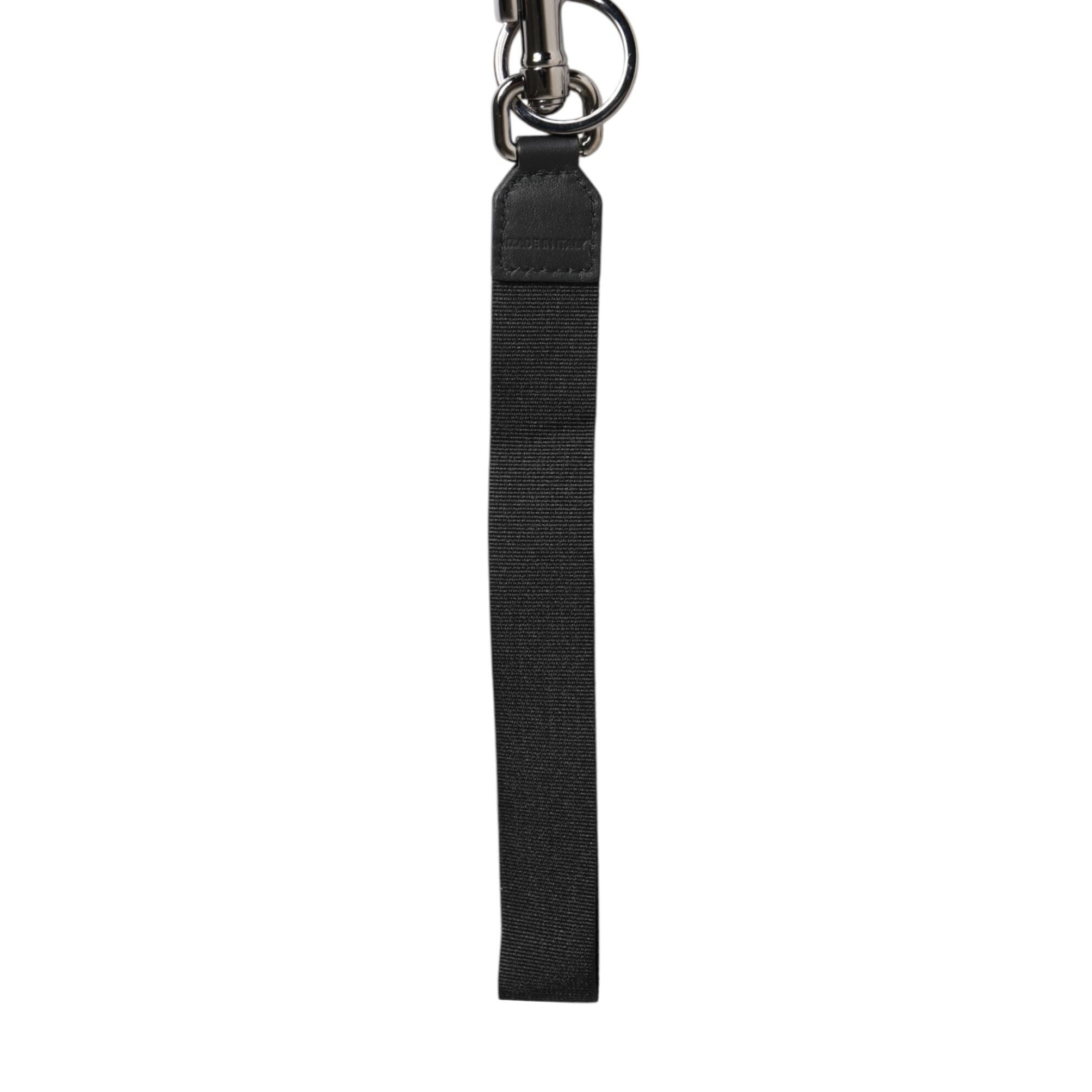 Dolce & Gabbana Black Blue DG Logo Polyester Brass Holder Keychain Keyring