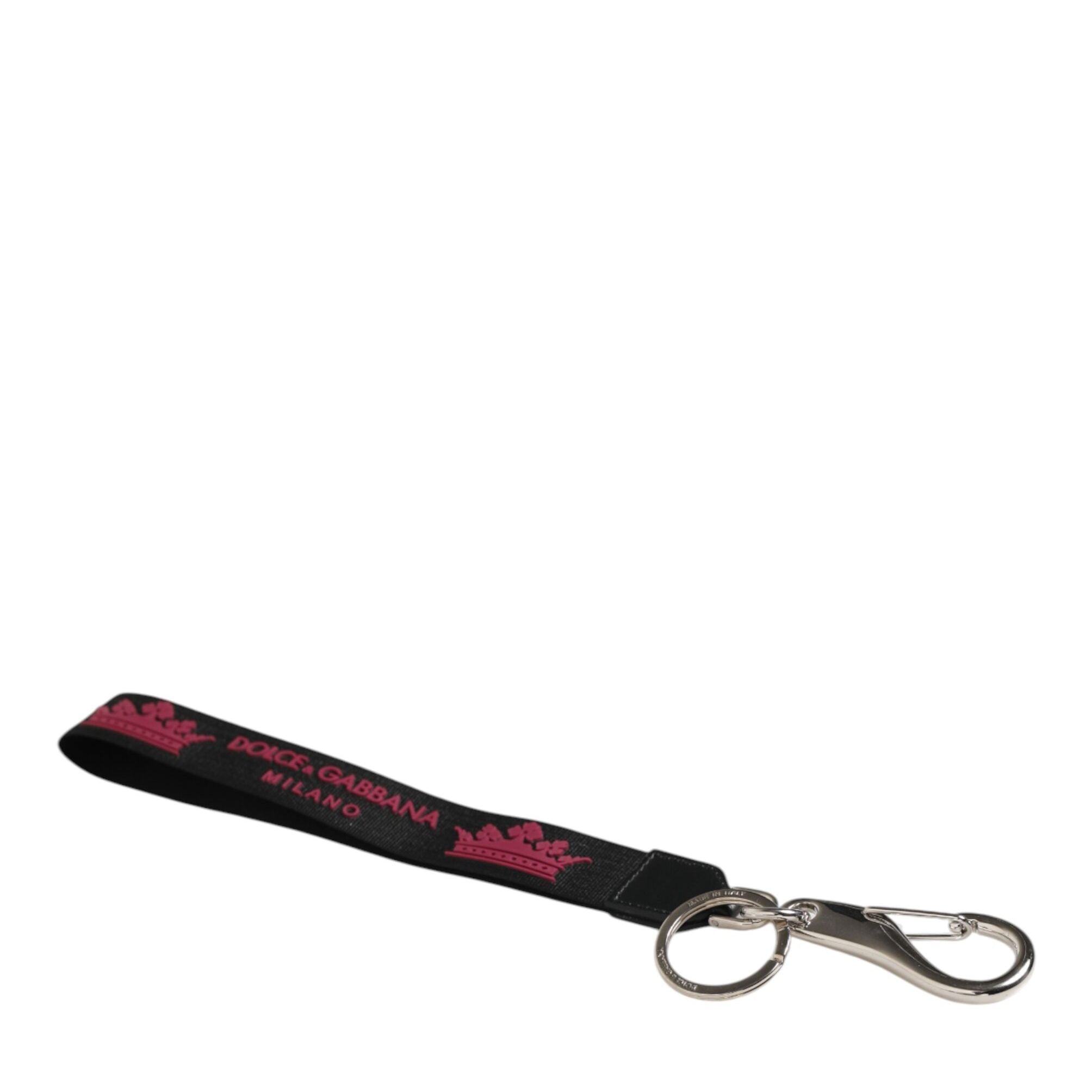 Dolce & Gabbana Black Burgundy Nylon DG Logo Crown Holder Keychain Keyring
