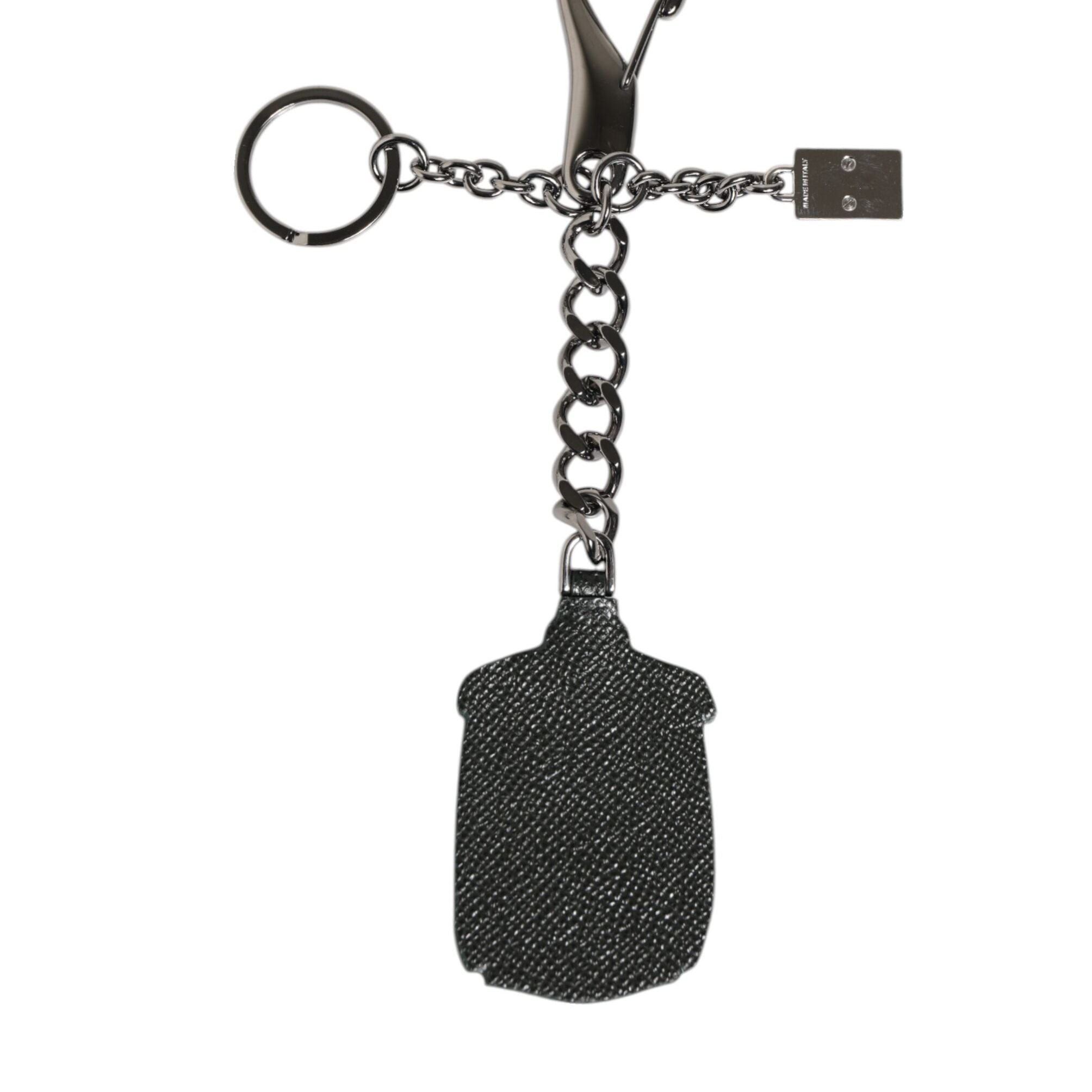 Dolce & Gabbana Black Red Military Leather Patch DG Logo Keychain Keyring