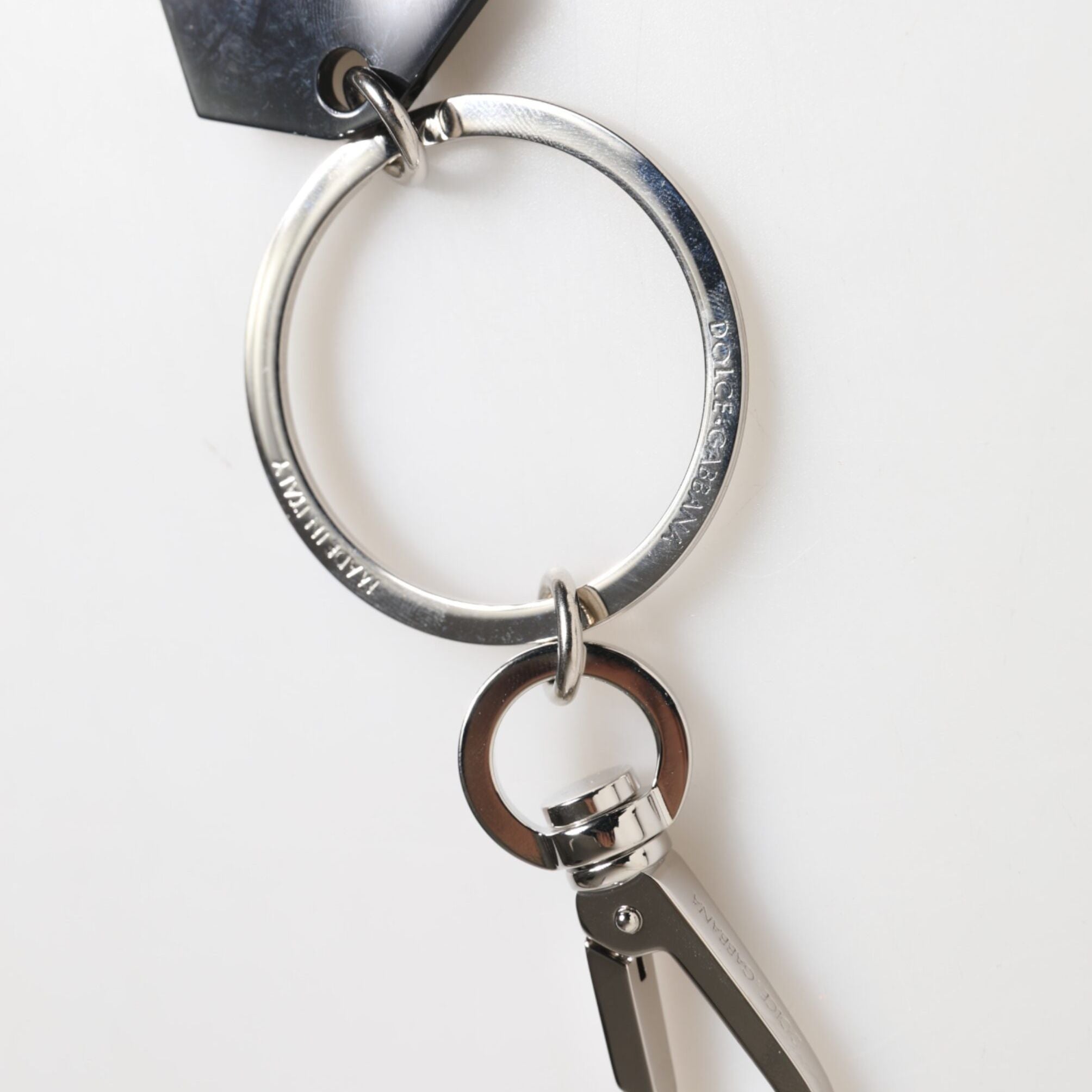 Dolce & Gabbana Black Sint Glass Plaque DG Logo Metal PlateKeychain Keyring