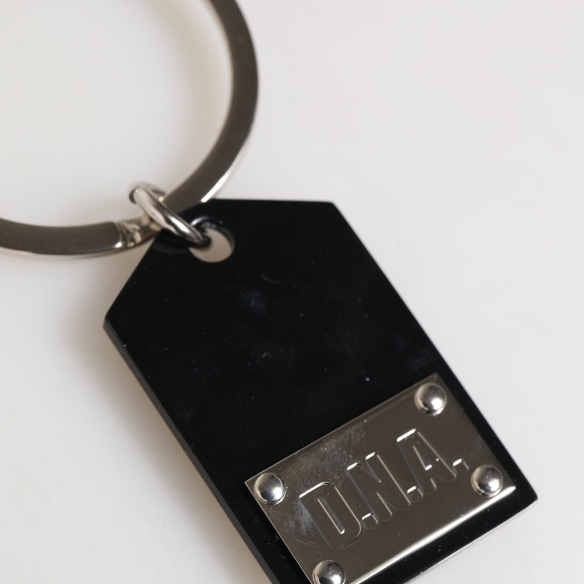 Dolce & Gabbana Black Sint Glass Plaque DG Logo Metal PlateKeychain Keyring